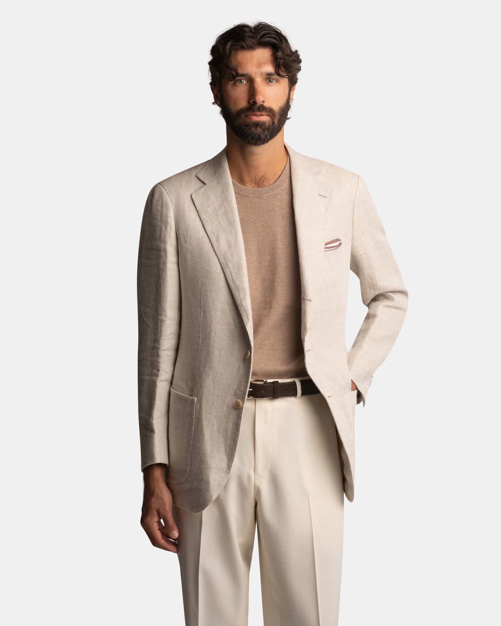 Mod 2 Linen Herringbone Jacket Beige