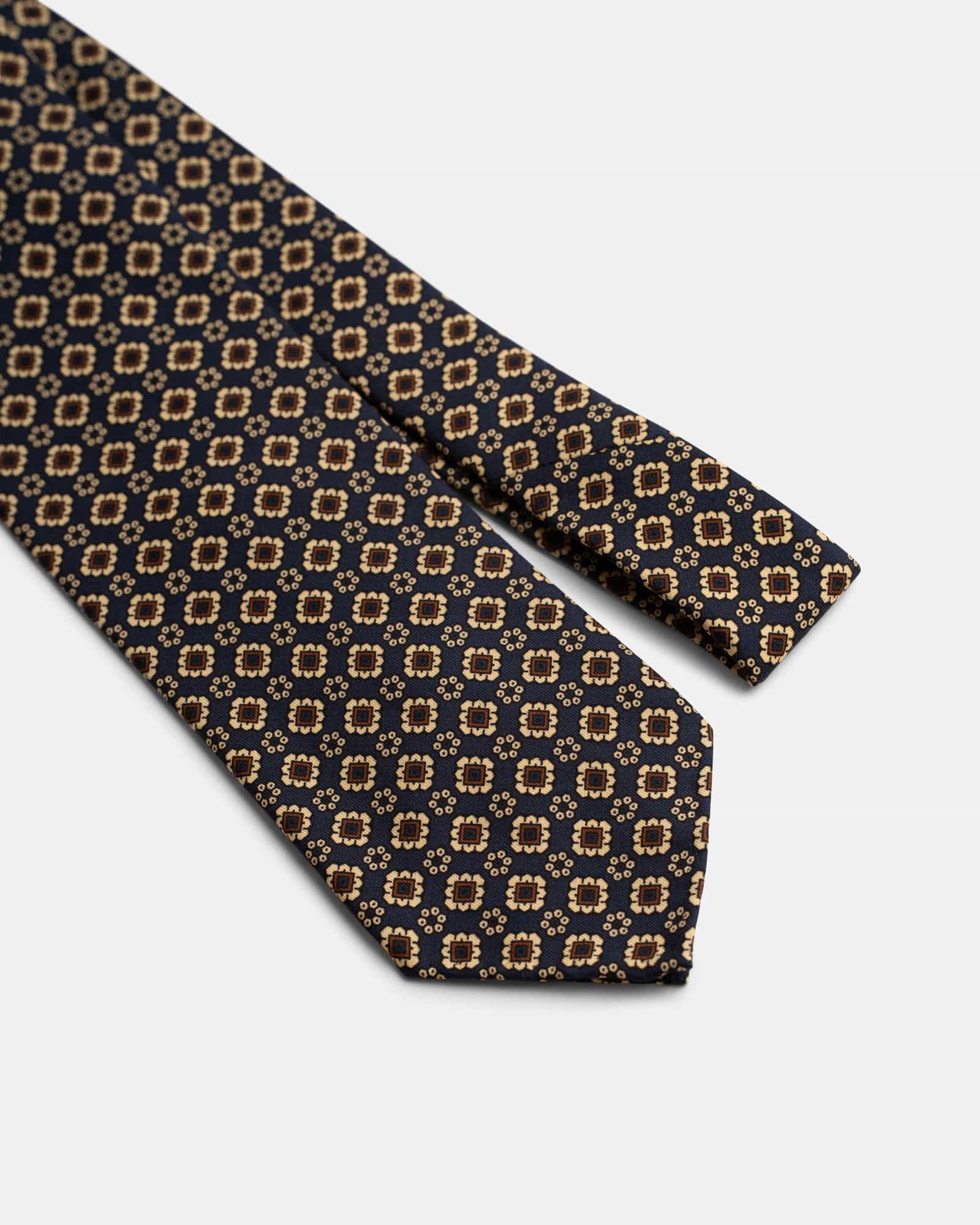 Wool Silk Print Tie Navy