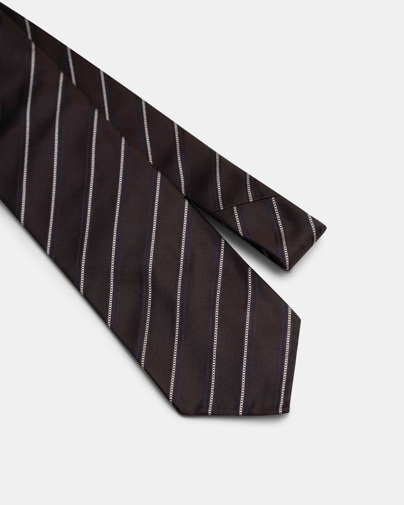 Silk Stripe Tie Brown