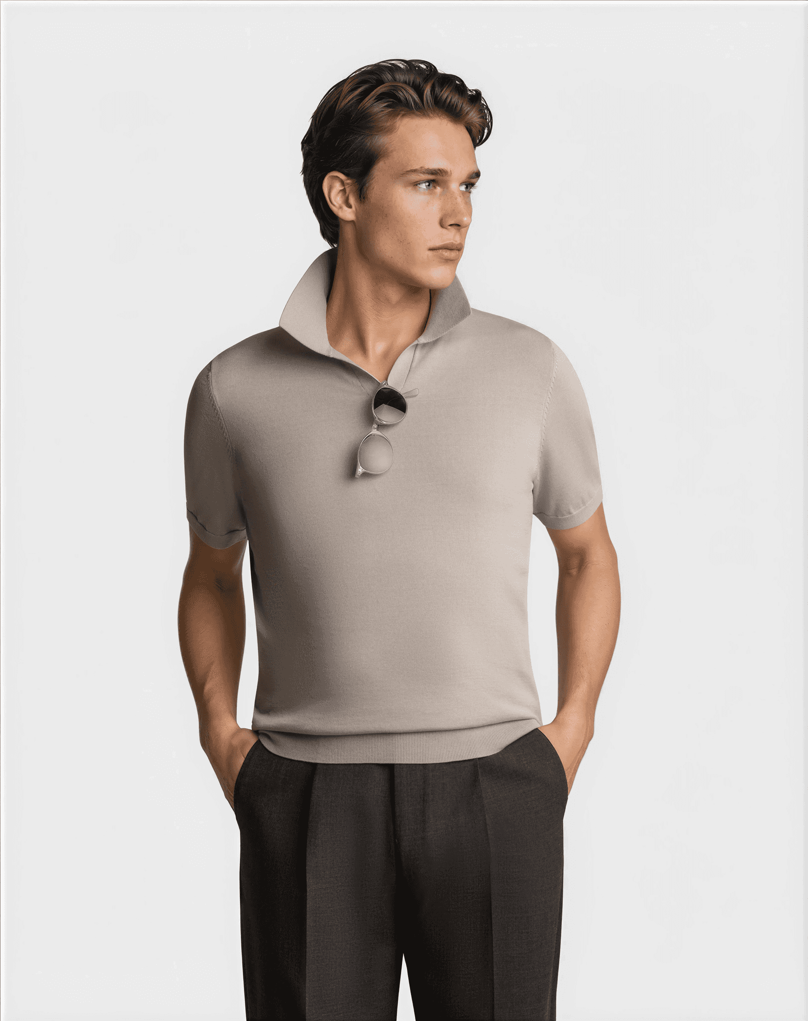 Cotton Silk Short Sleeve Polo Grey