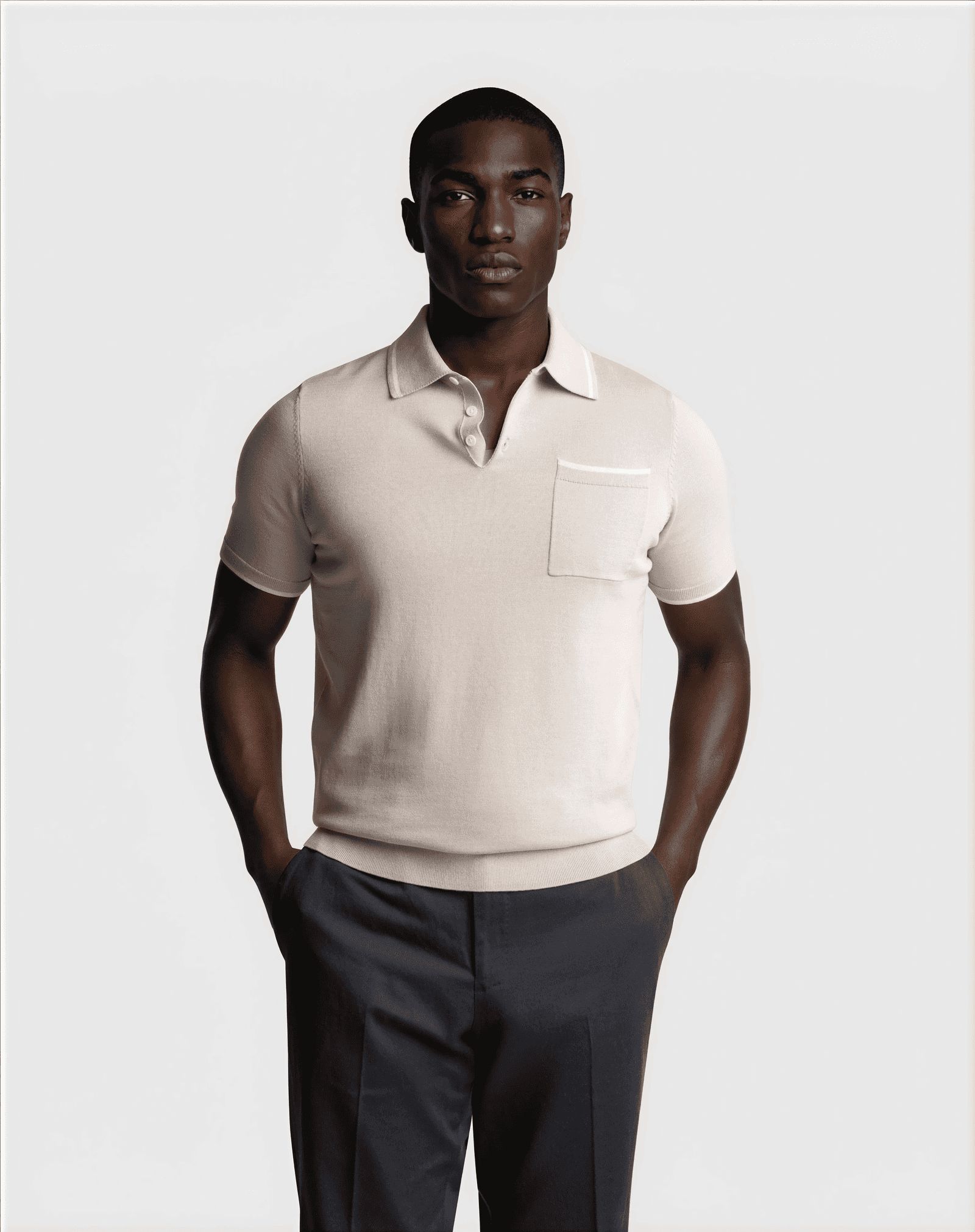 Cotton Silk Contrast Polo Grey