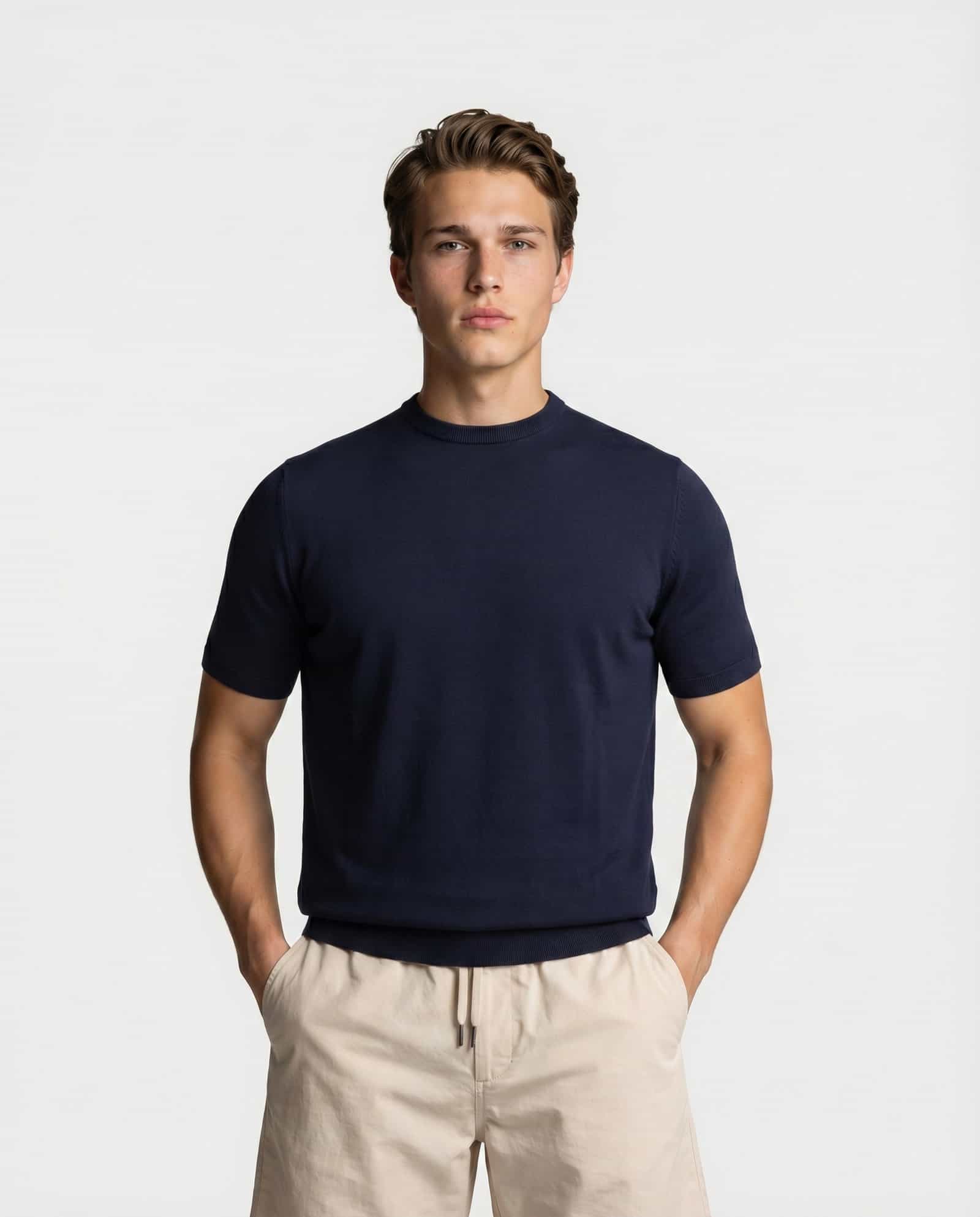 Cotton Silk T-Shirt Navy