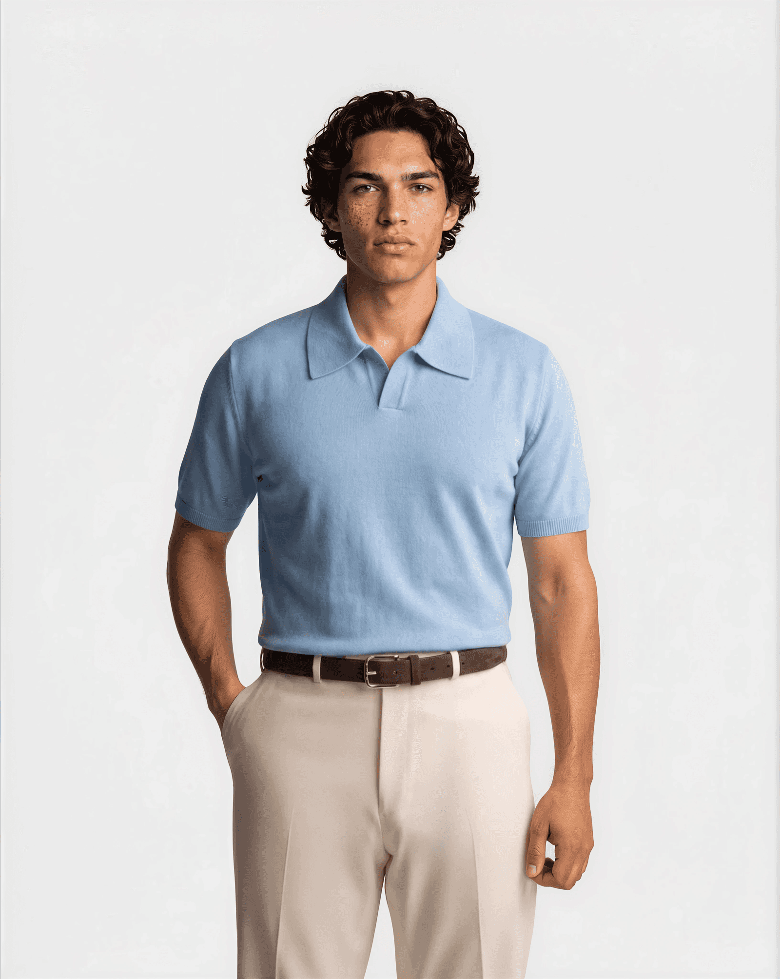 CashSilk Short Sleeve Polo Light Blue