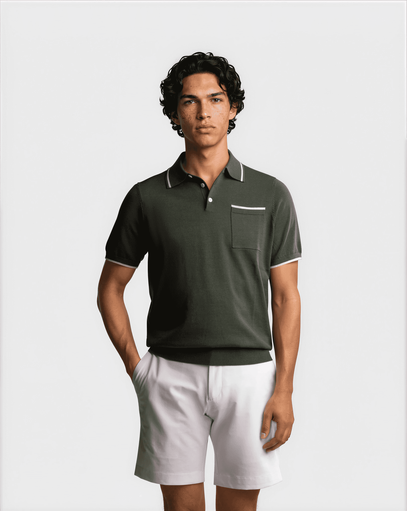 Cotton Silk Contrast Polo Green