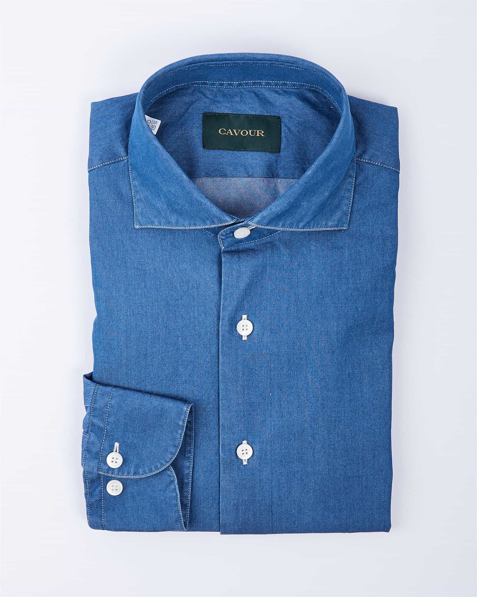 Denim Shirt - Cutaway Collar - Contrast Stitch Light Blue