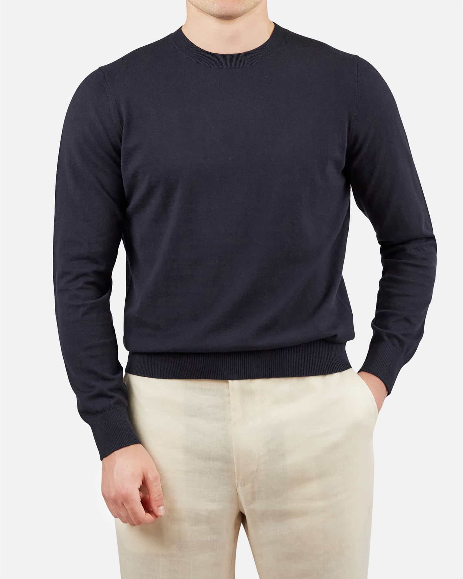 Cotton Round Neck Sweater Navy