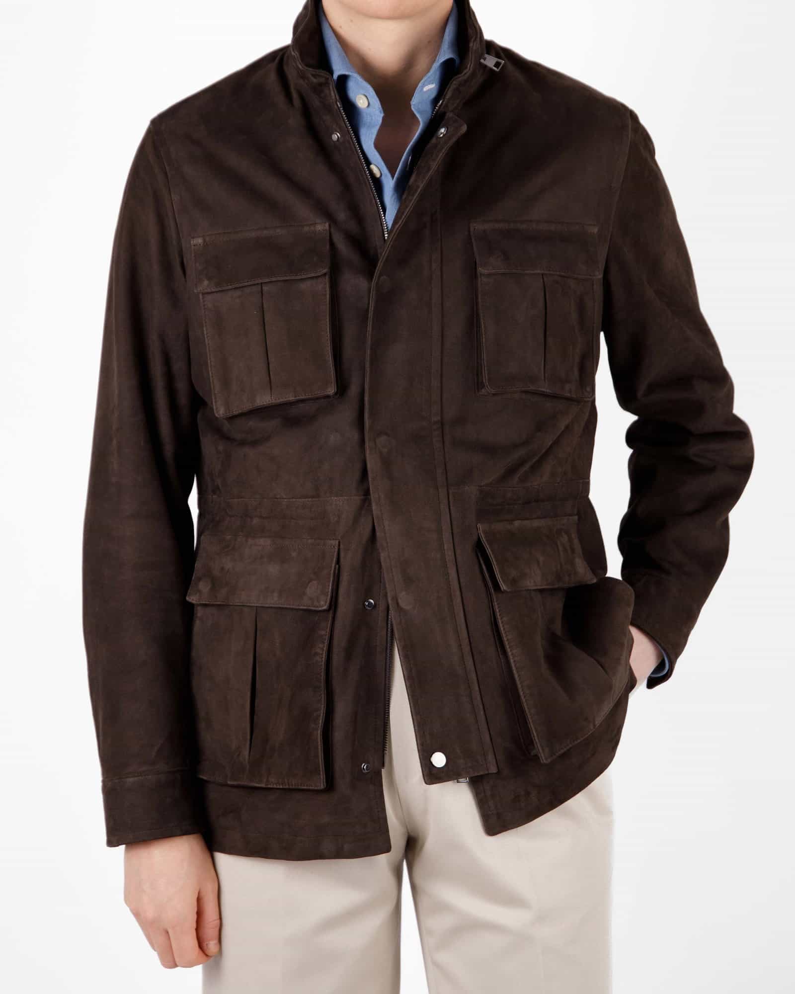Field Jacket Water Repellent Suede Dark Brown