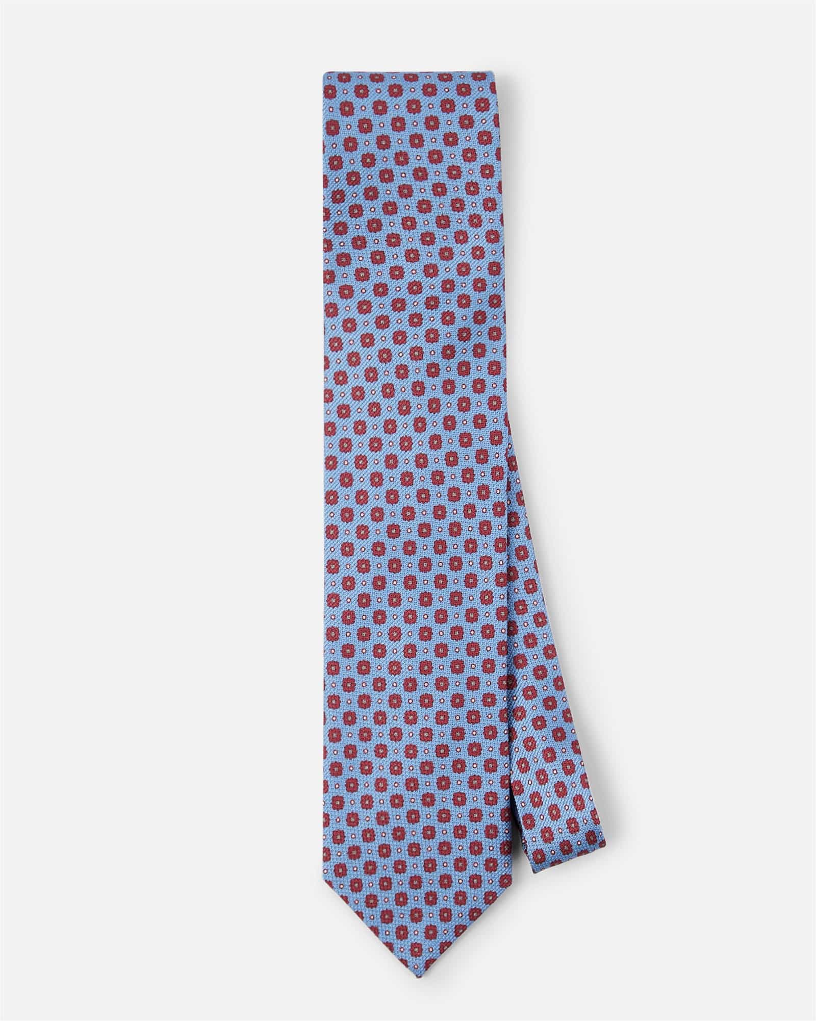 Flower Print Silk Tie Light Blue