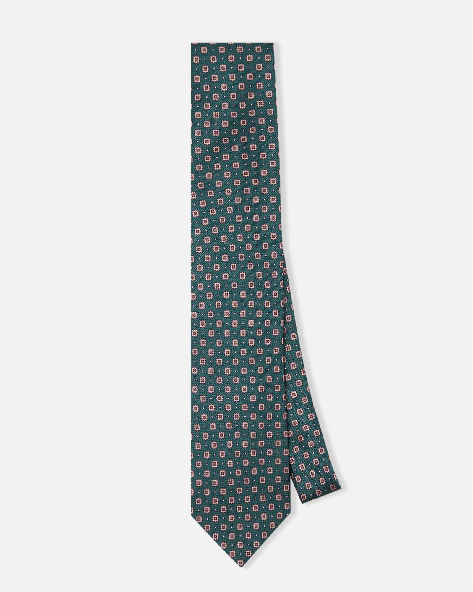 Flower Print Silk Tie Green
