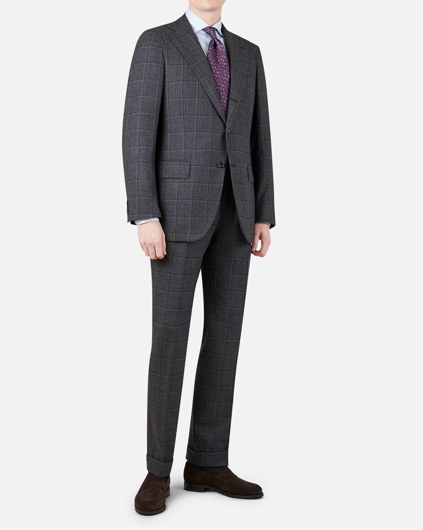 Mod 2 Brushed Wool Windowpane Suit Grey
