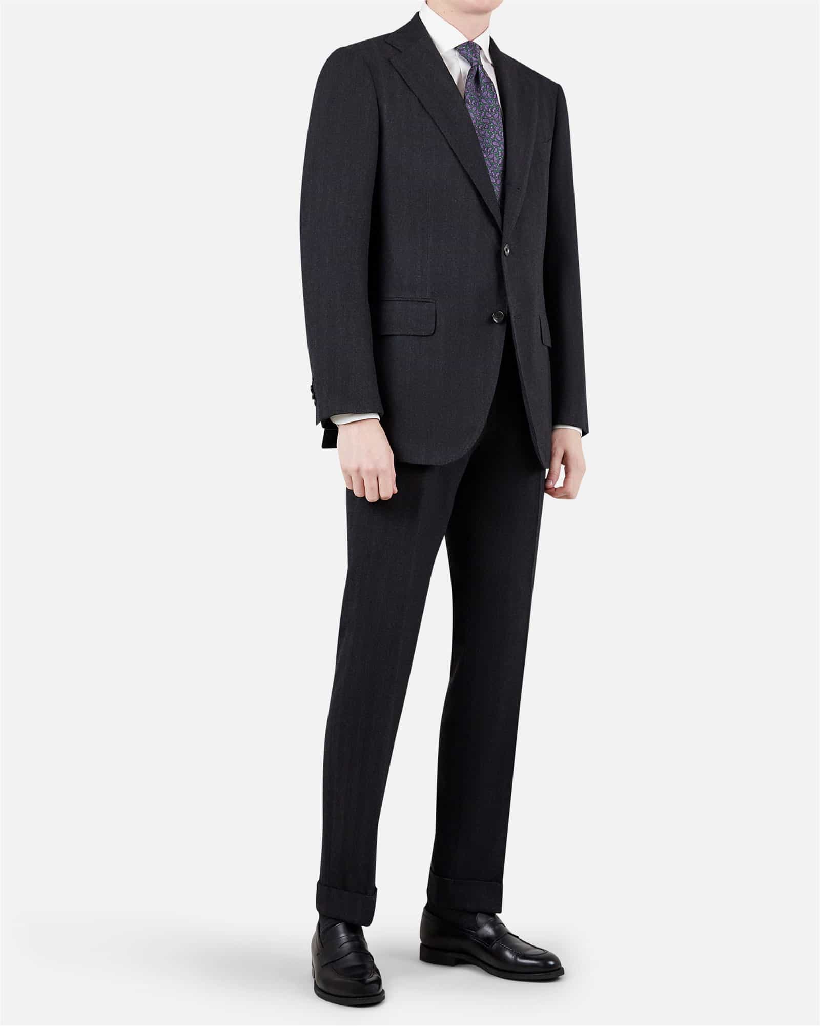 Mod 4 Luxury Wool Silk Herringbone Suit Grey