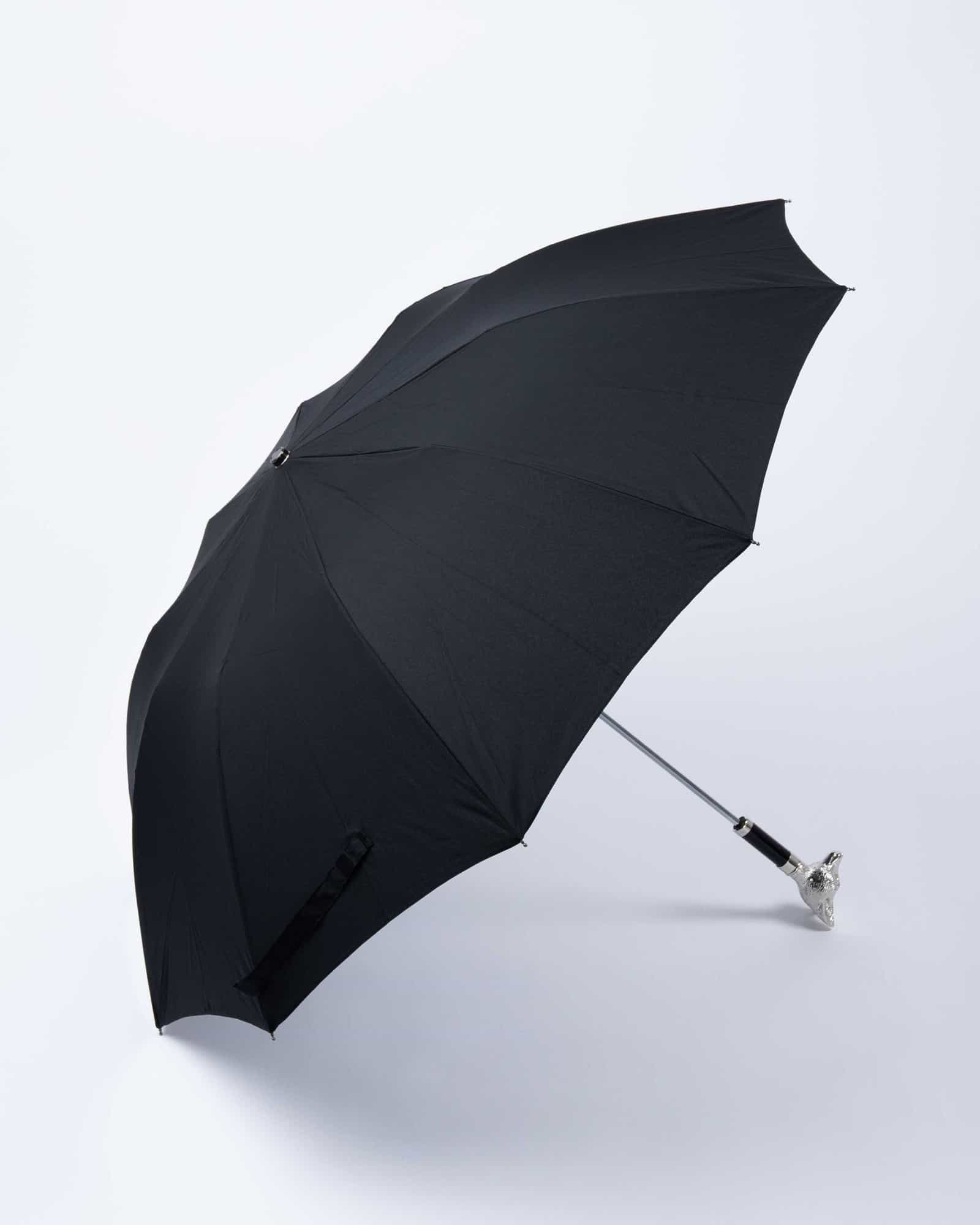 Nickel Fox Head Telescopic Umbrella Black
