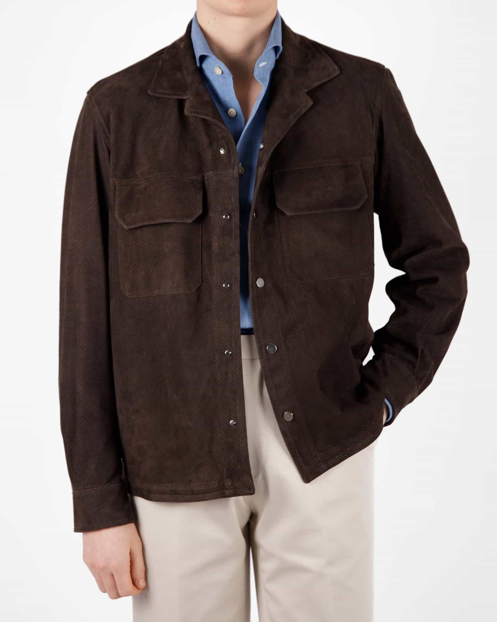 Over Shirt Perforated Suede Dark Brown