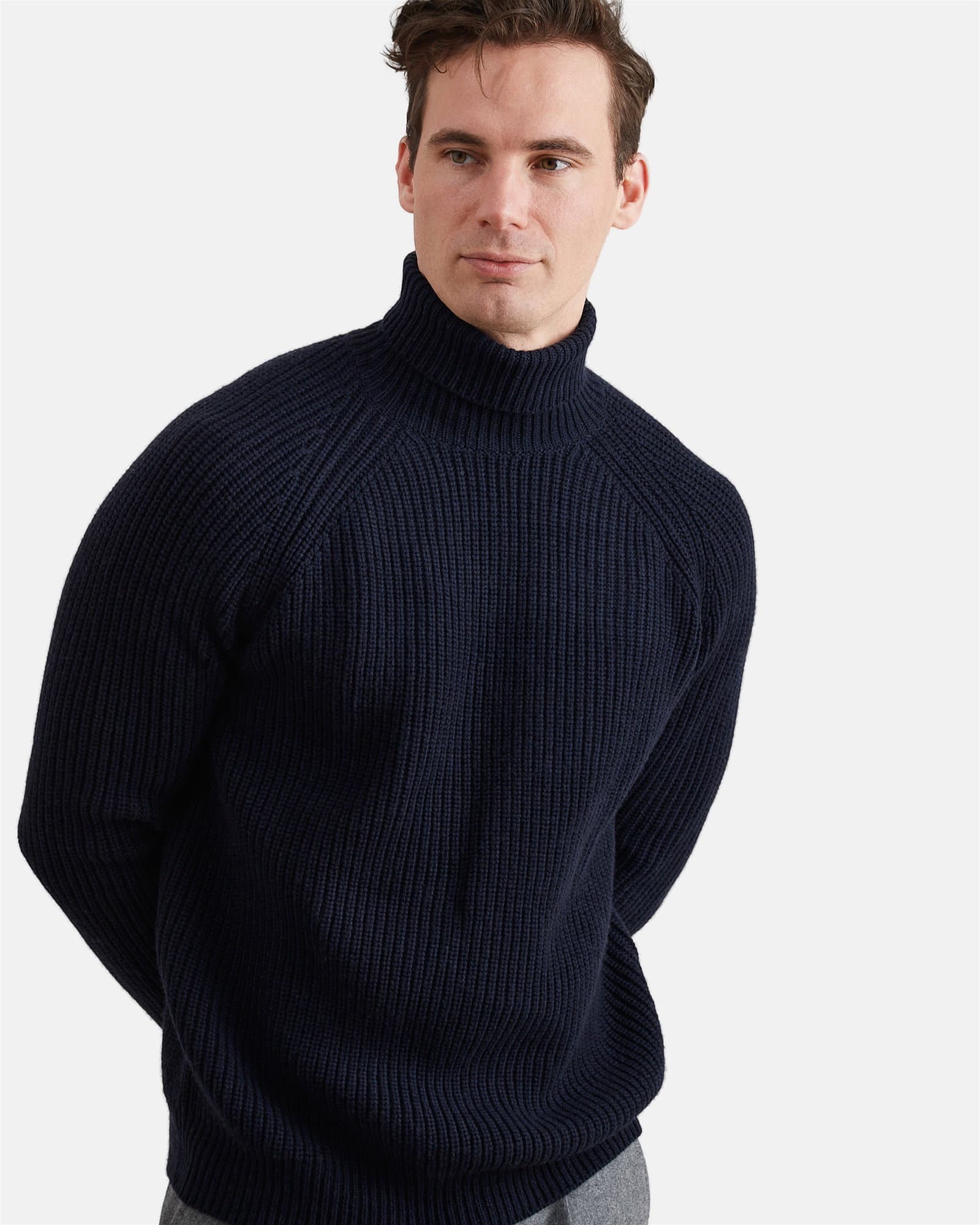 Raglan Shoulder 4Ply Roll Neck Navy