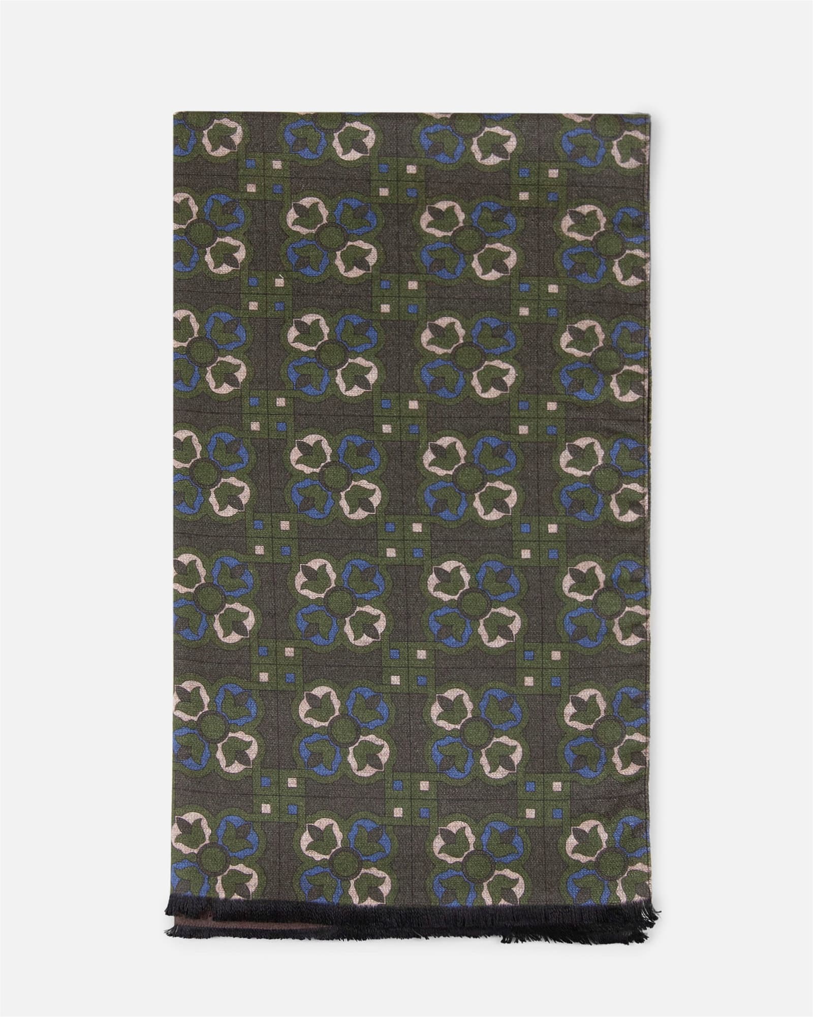 Flower Print Brushed Silk Scarf Green