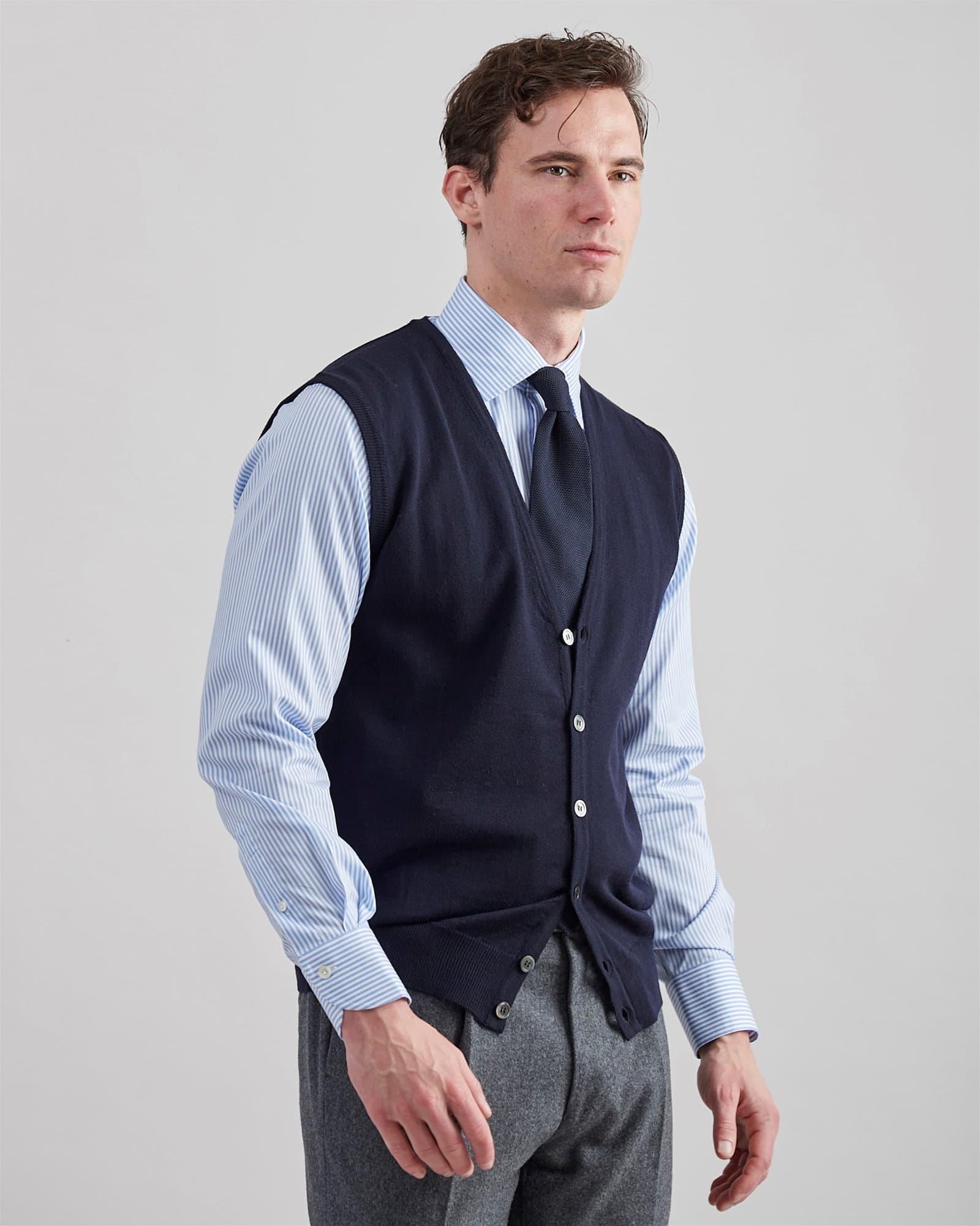 Superfine Merino Sleeveless Cardigan Navy