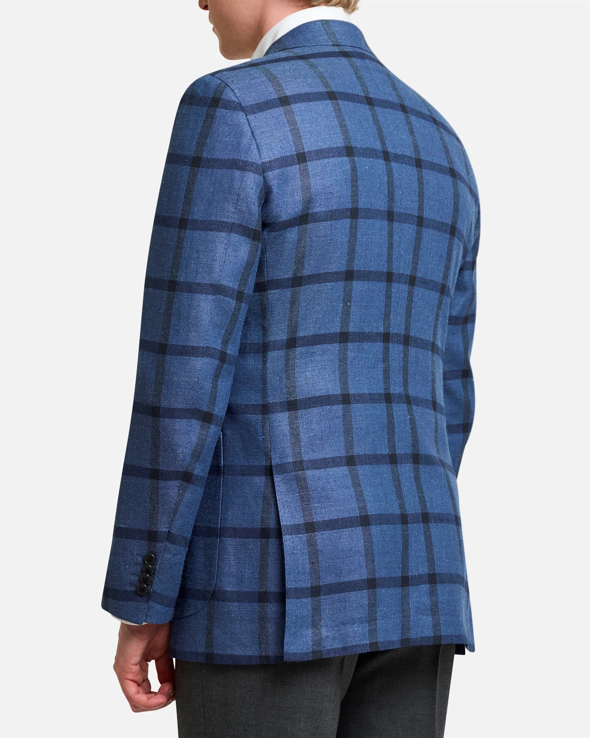 Mod 3 Double Breasted Windowpane Checked Jacket Blue - Blazers 