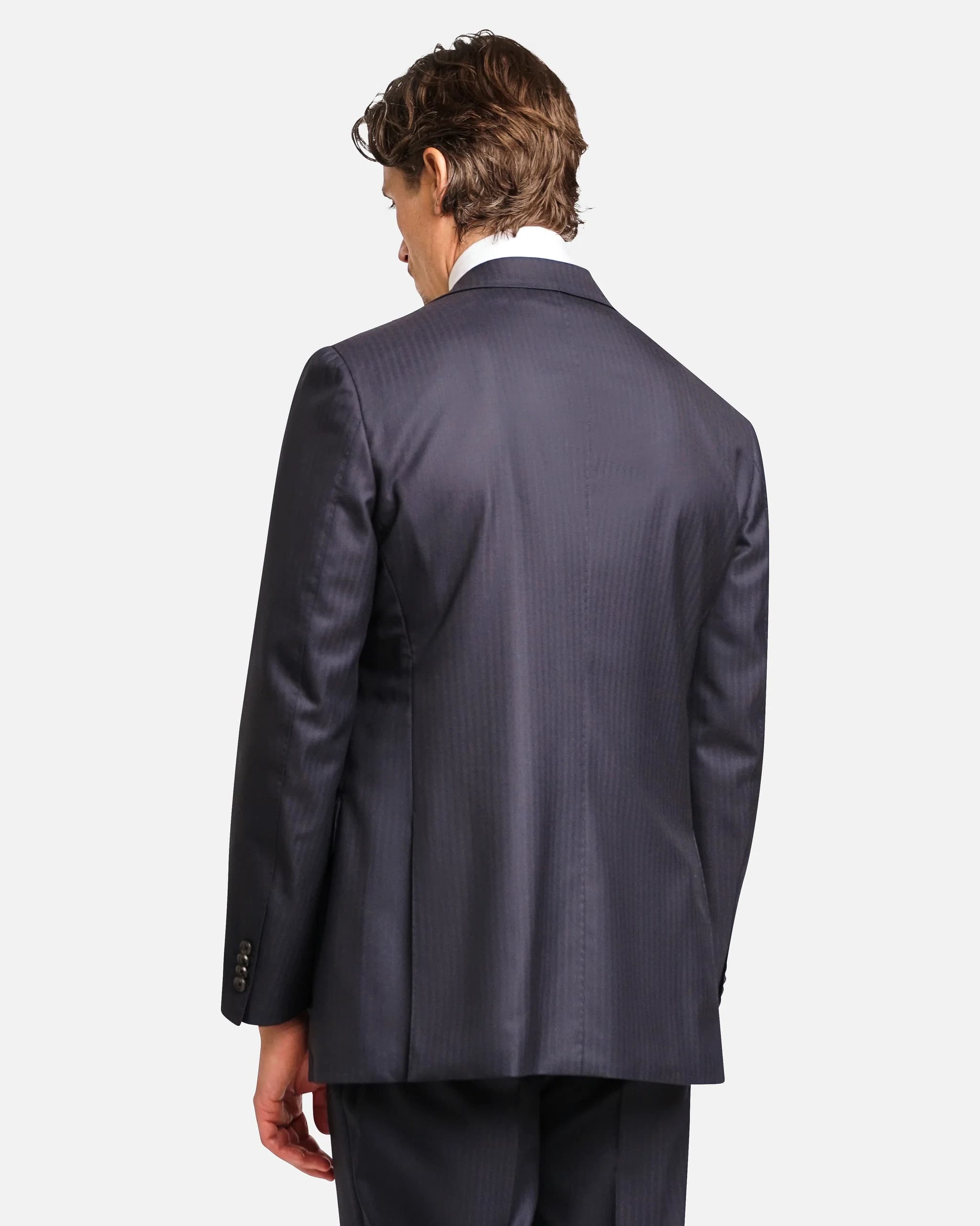 Mod 2 - s160 Luxury Cash Silk Herringbone Suit Navy - Suits - Cavour