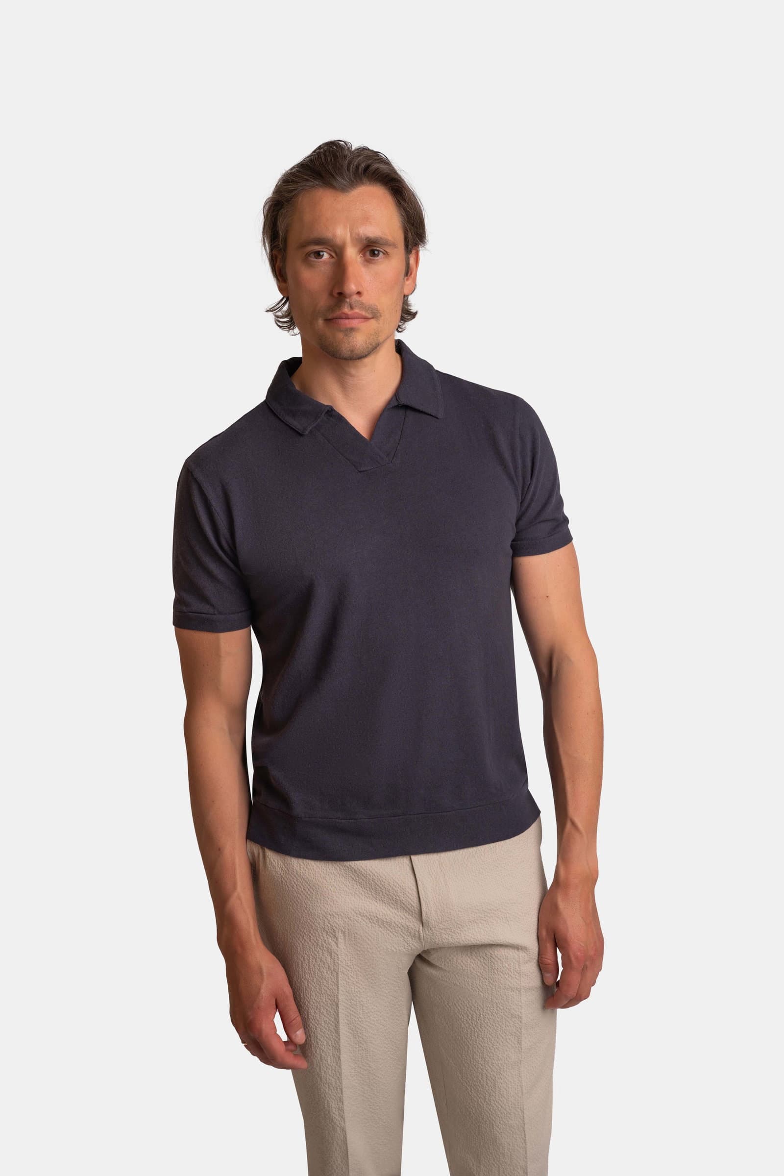 Breeze Cotton Linen Polo Navy