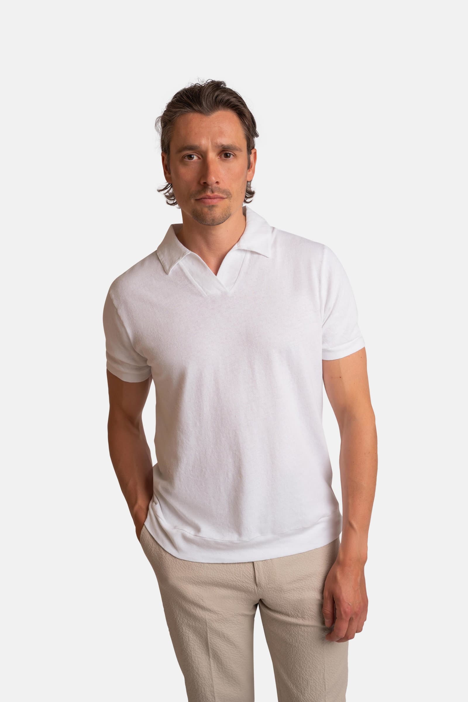 Breeze Cotton Linen Polo White
