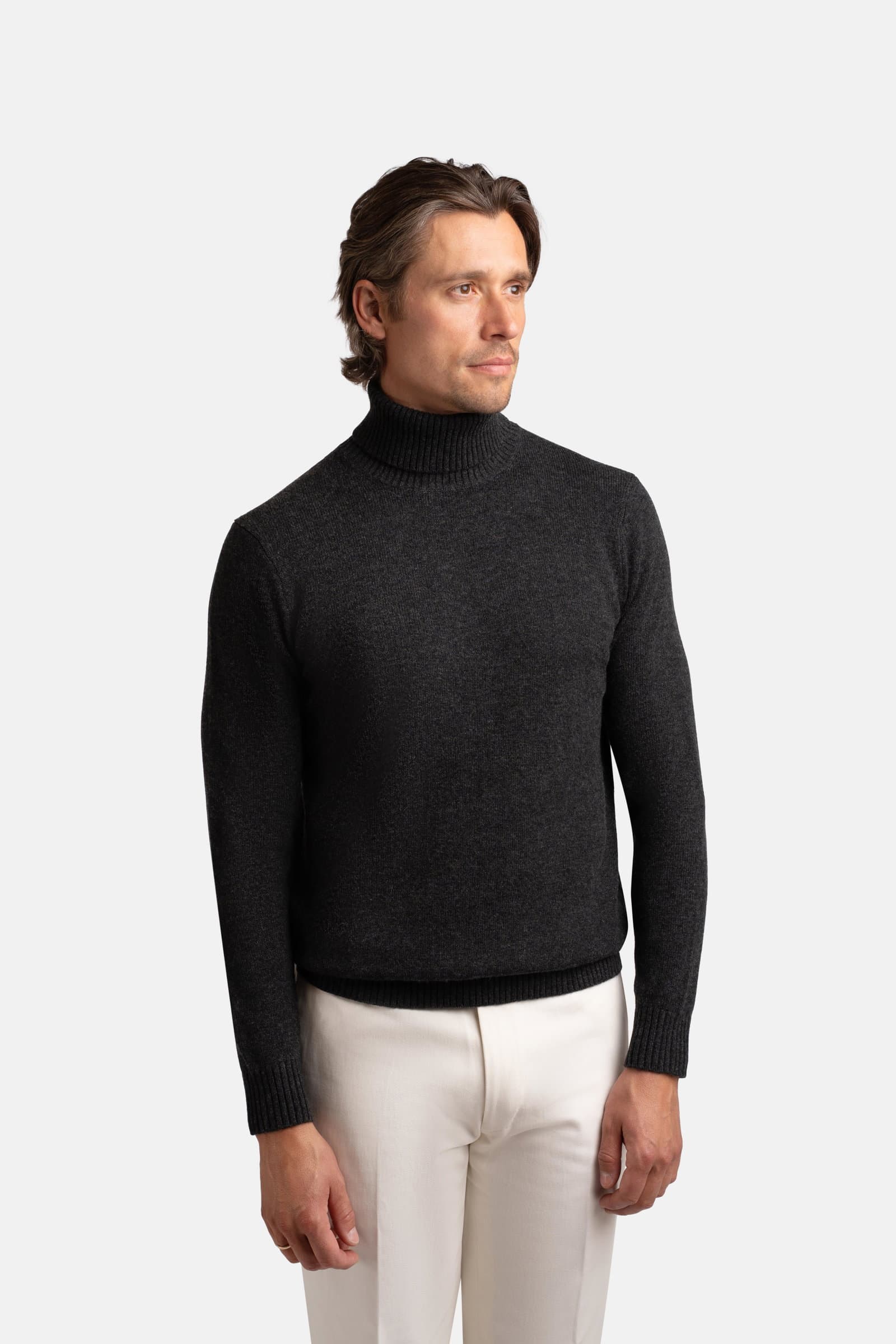 Wool Cashmere Roll Neck Grey