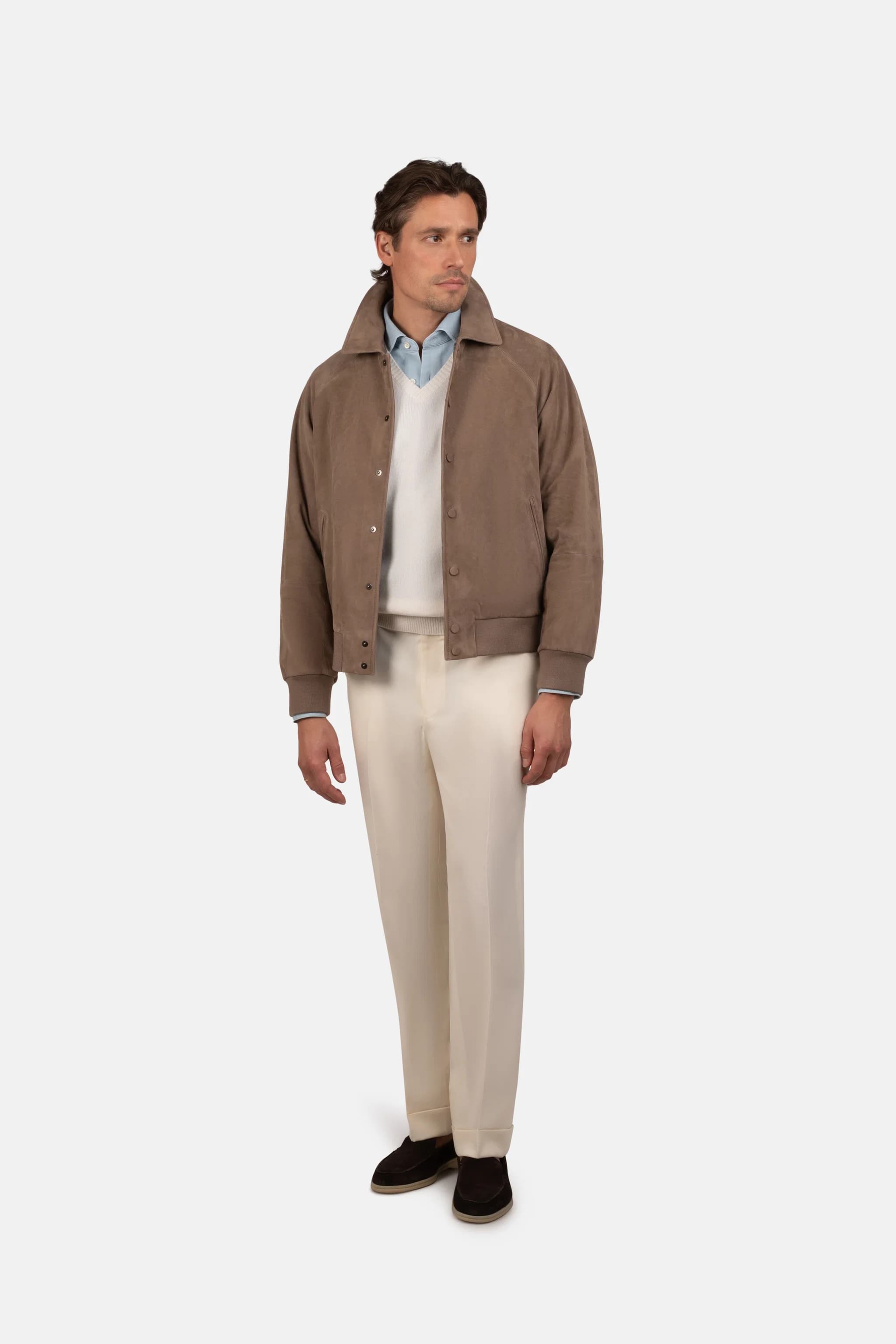Exclusive Suede Flight Jacket Taupe - Jackets - Cavour