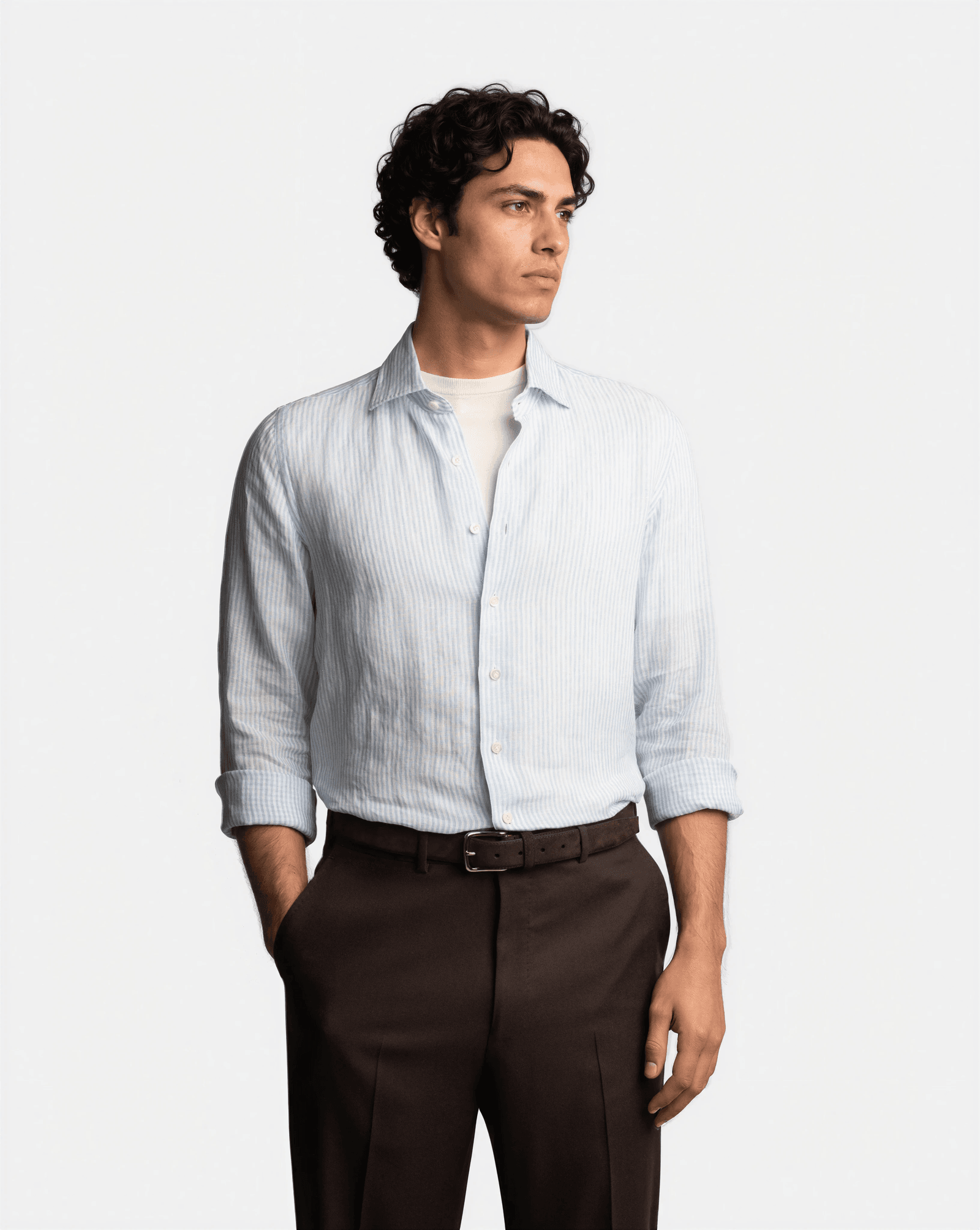 Striped Linen Shirt Light Blue