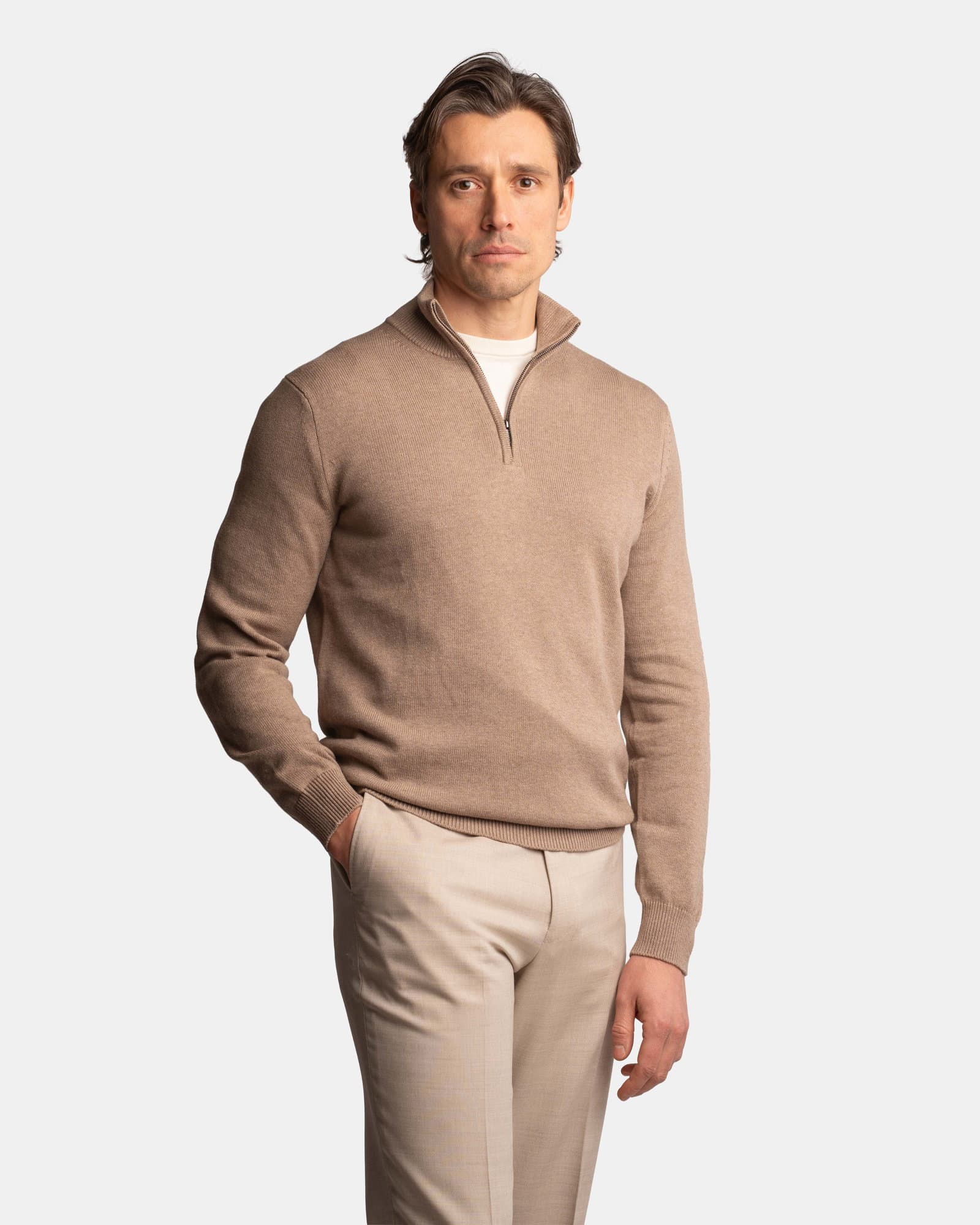 CashSilk Half Zip Sweater Beige
