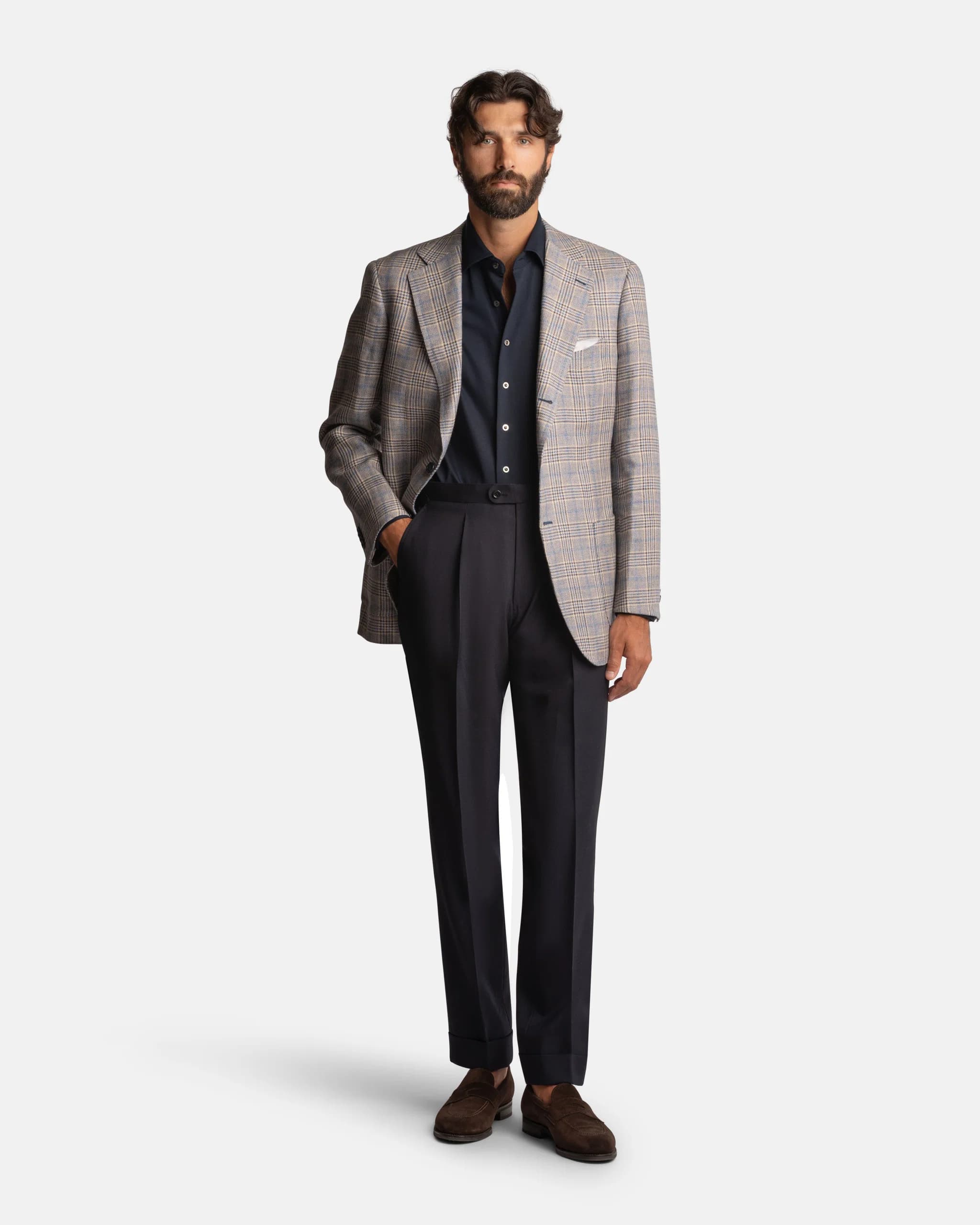 Mod 2 Linen Glencheck Jacket Blue - Blazers - Cavour