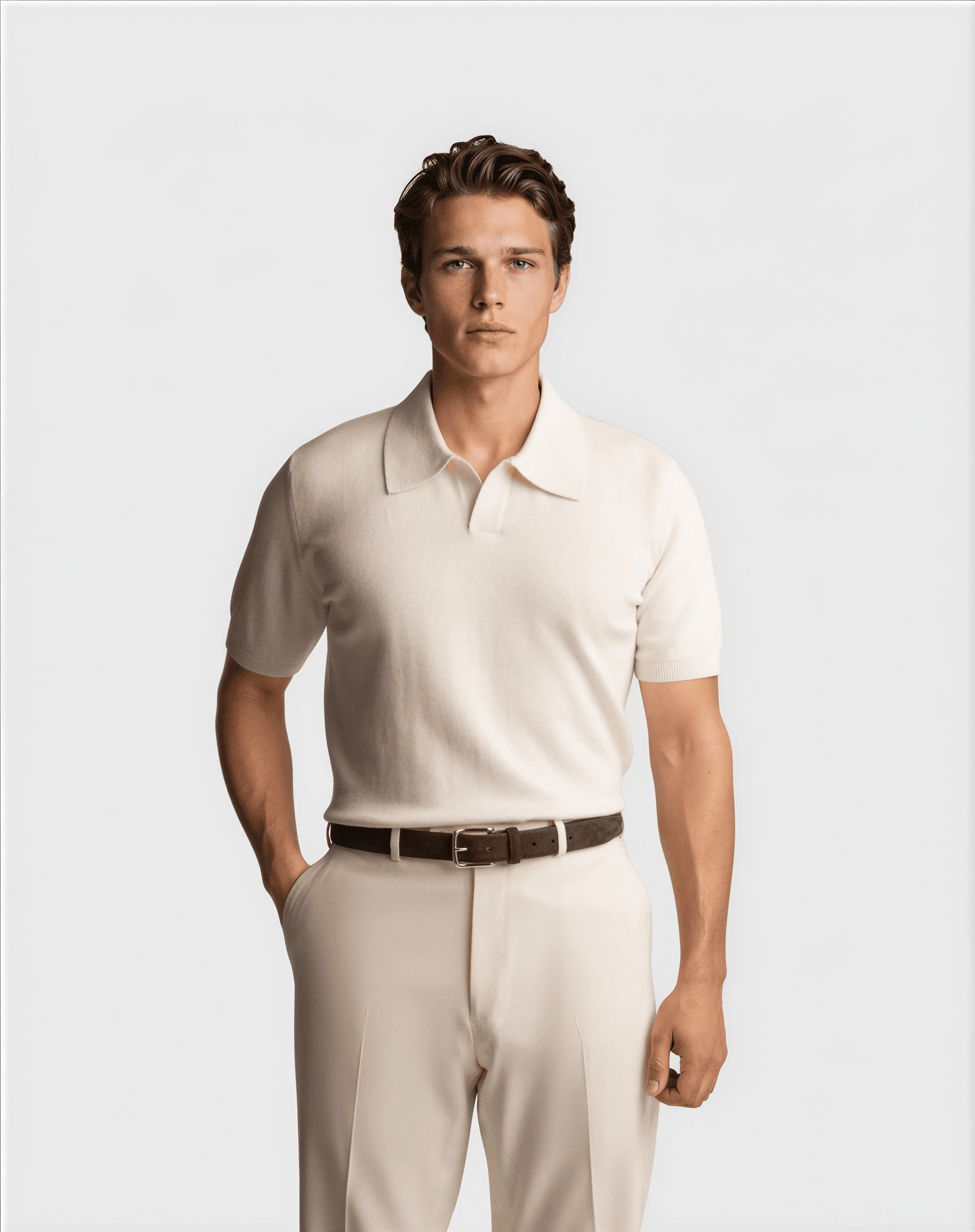 CashSilk Short Sleeve Polo Cream - Sweaters - Cavour