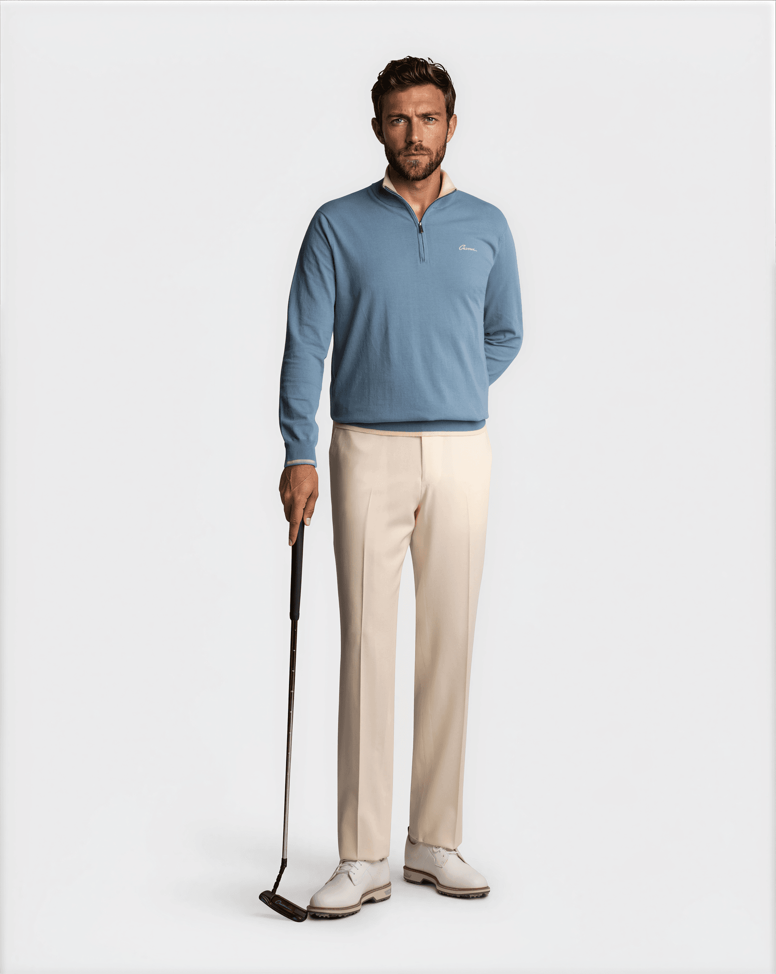 Houndstooth Half Zip Brown - Sweaters - Cavour