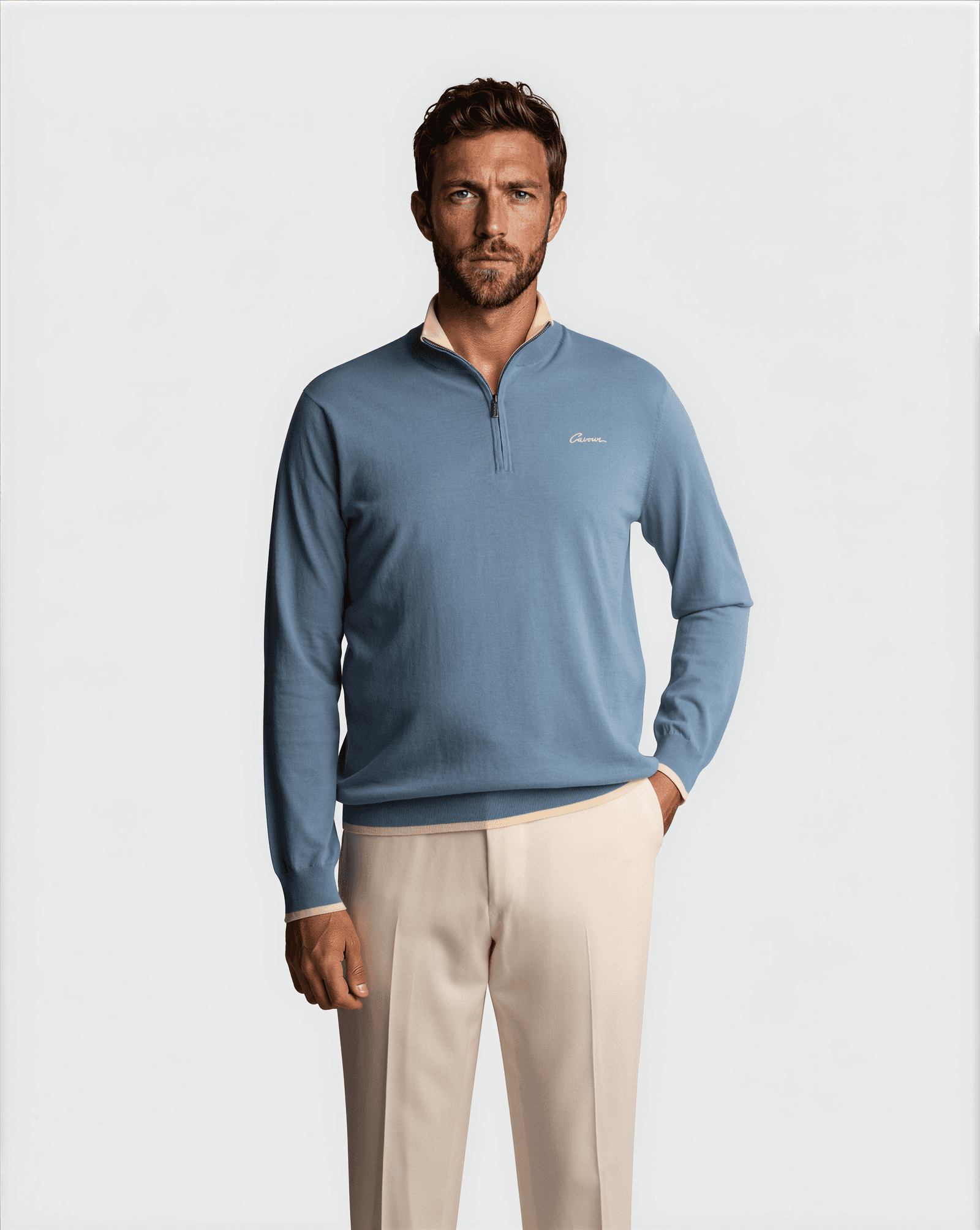 Houndstooth Half Zip Brown - Sweaters - Cavour
