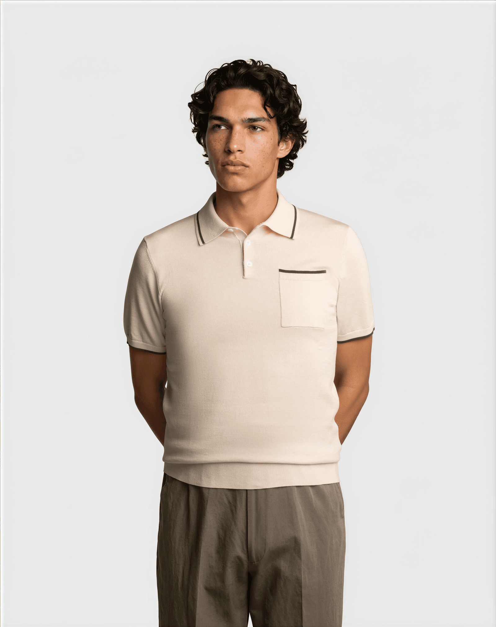 Cotton Silk Contrast Polo Beige