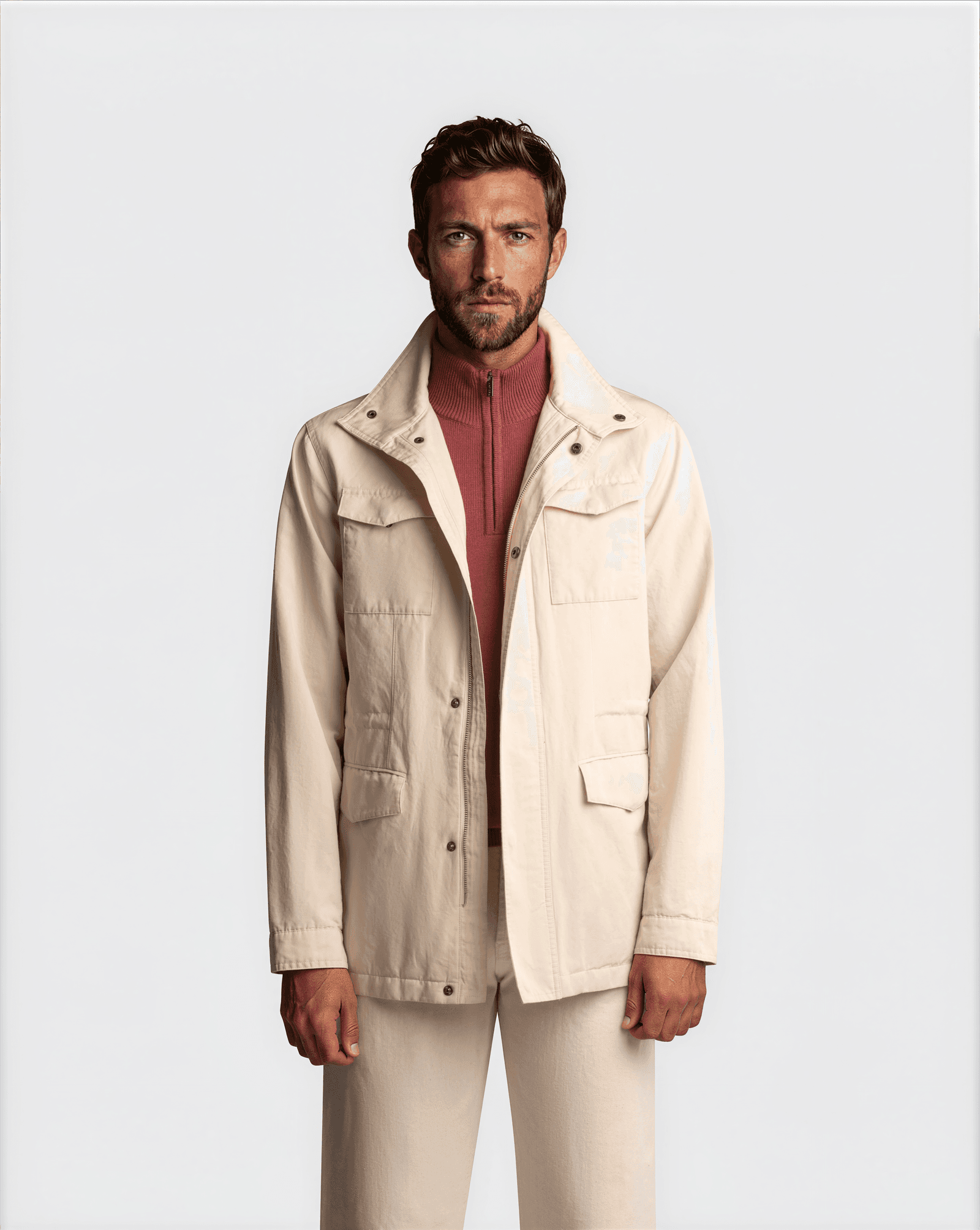 Cotton Linen Field Jacket Beige