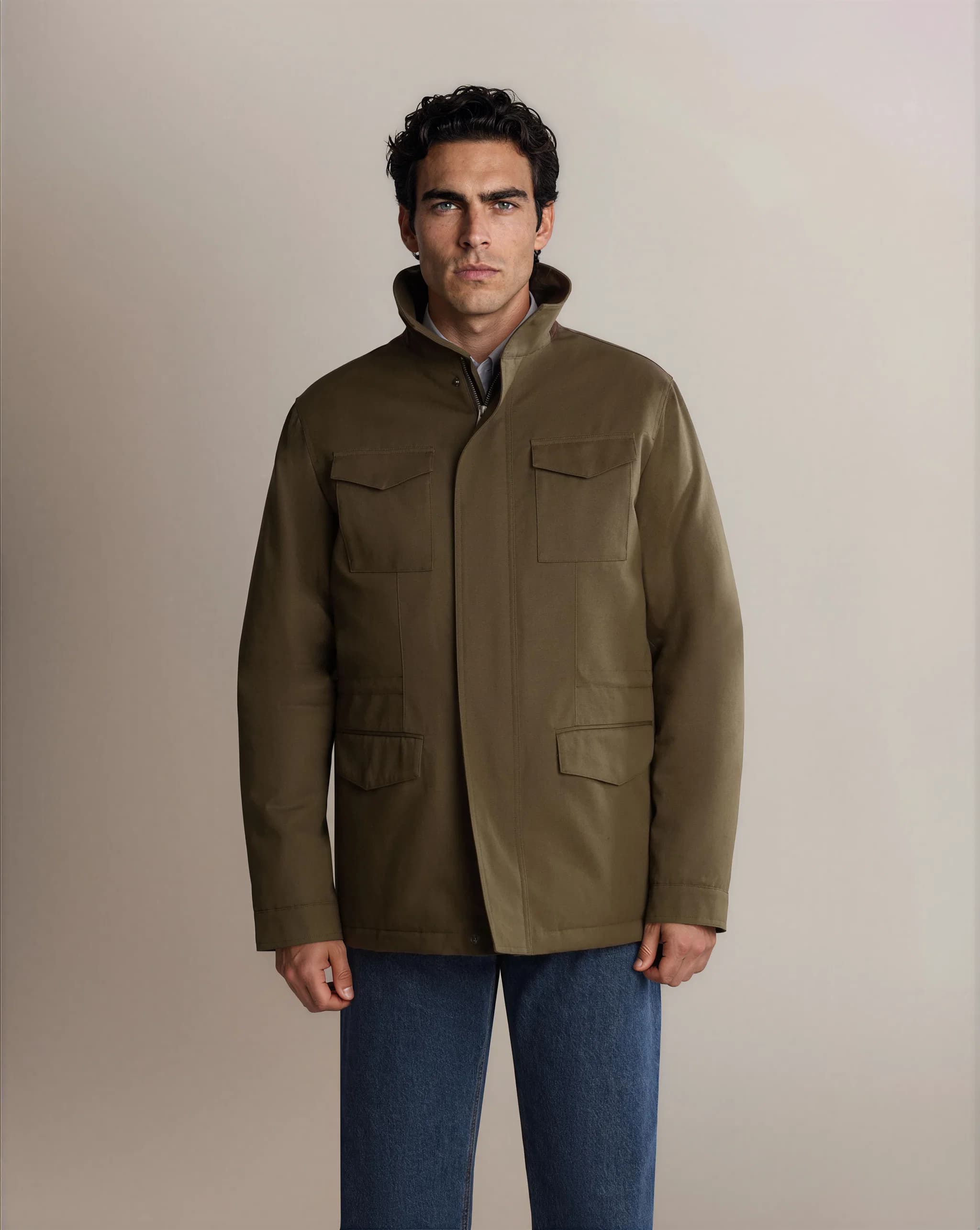 Washed Cotton Field Jacket Green - Jackets - Cavour