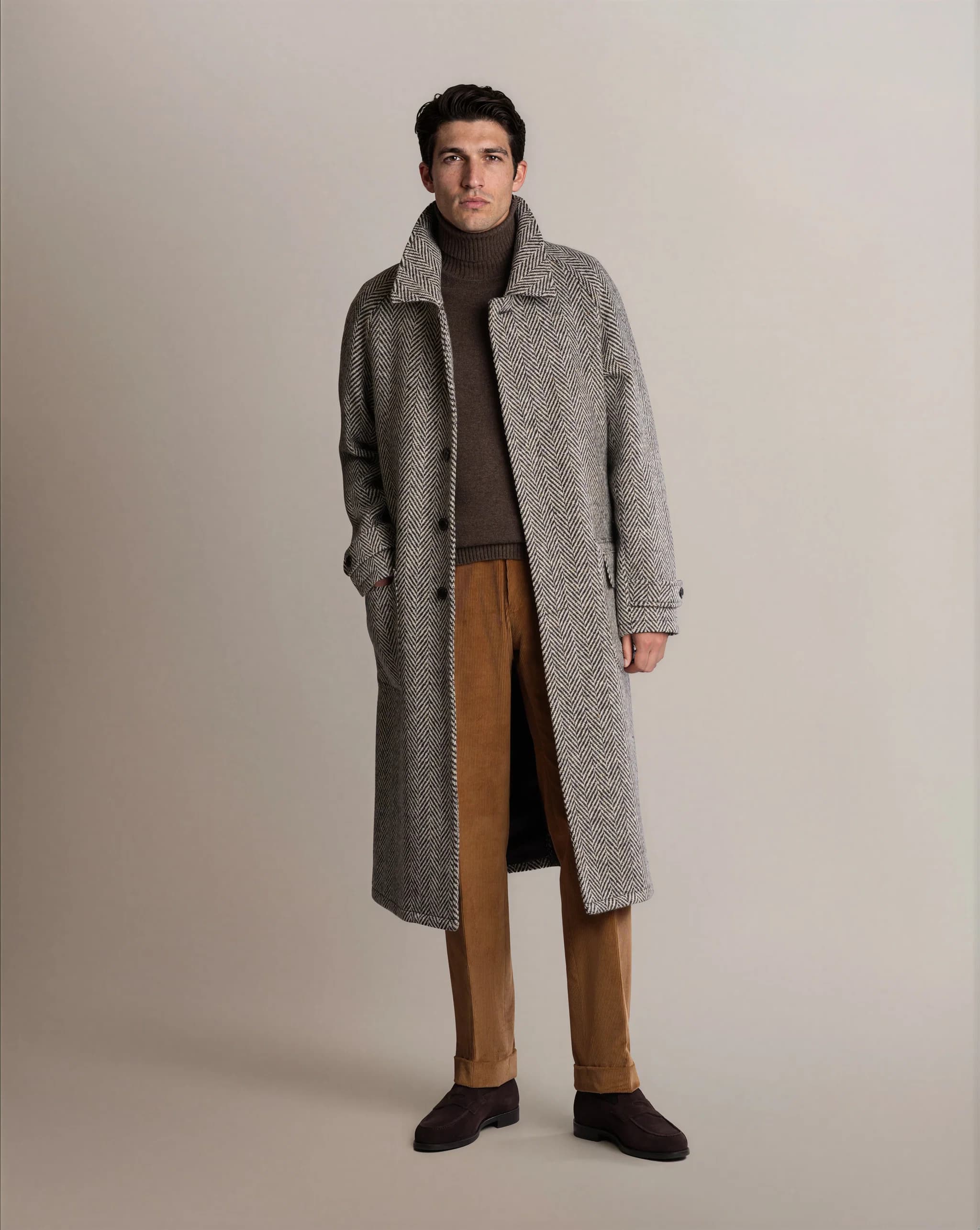 【DAIRIKU】 Rib Collar Tweed Raglan Coat Raglan Tweed Coat Black - Coats - Cavour