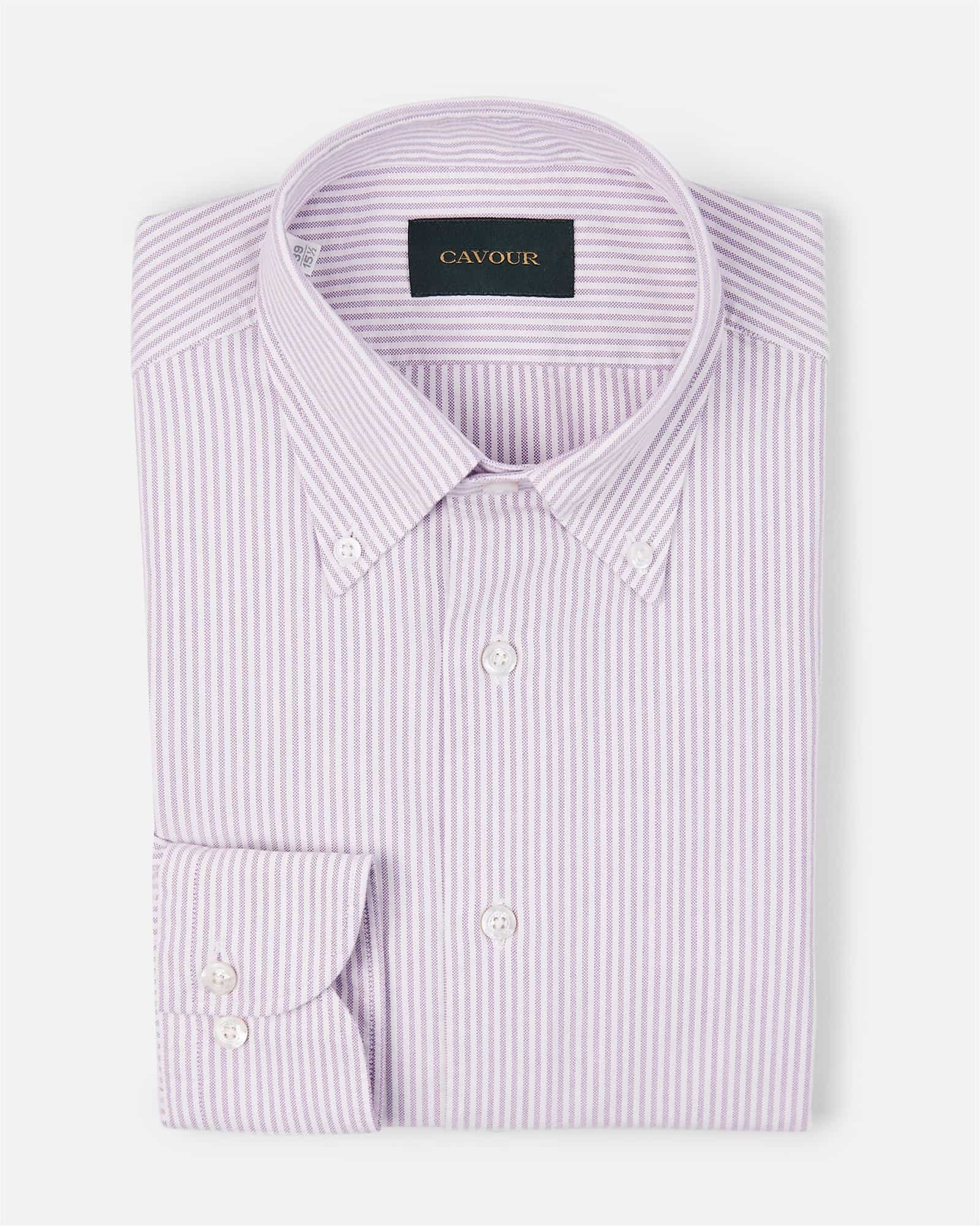 Stripe Oxford Button Down Shirt Purple