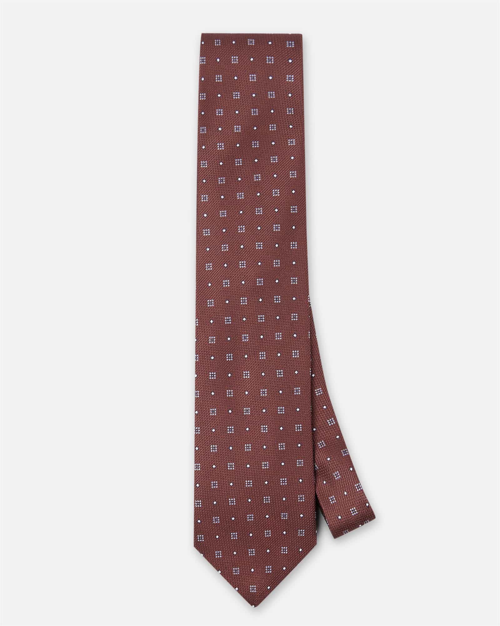 Square Print Silk Tie Brown