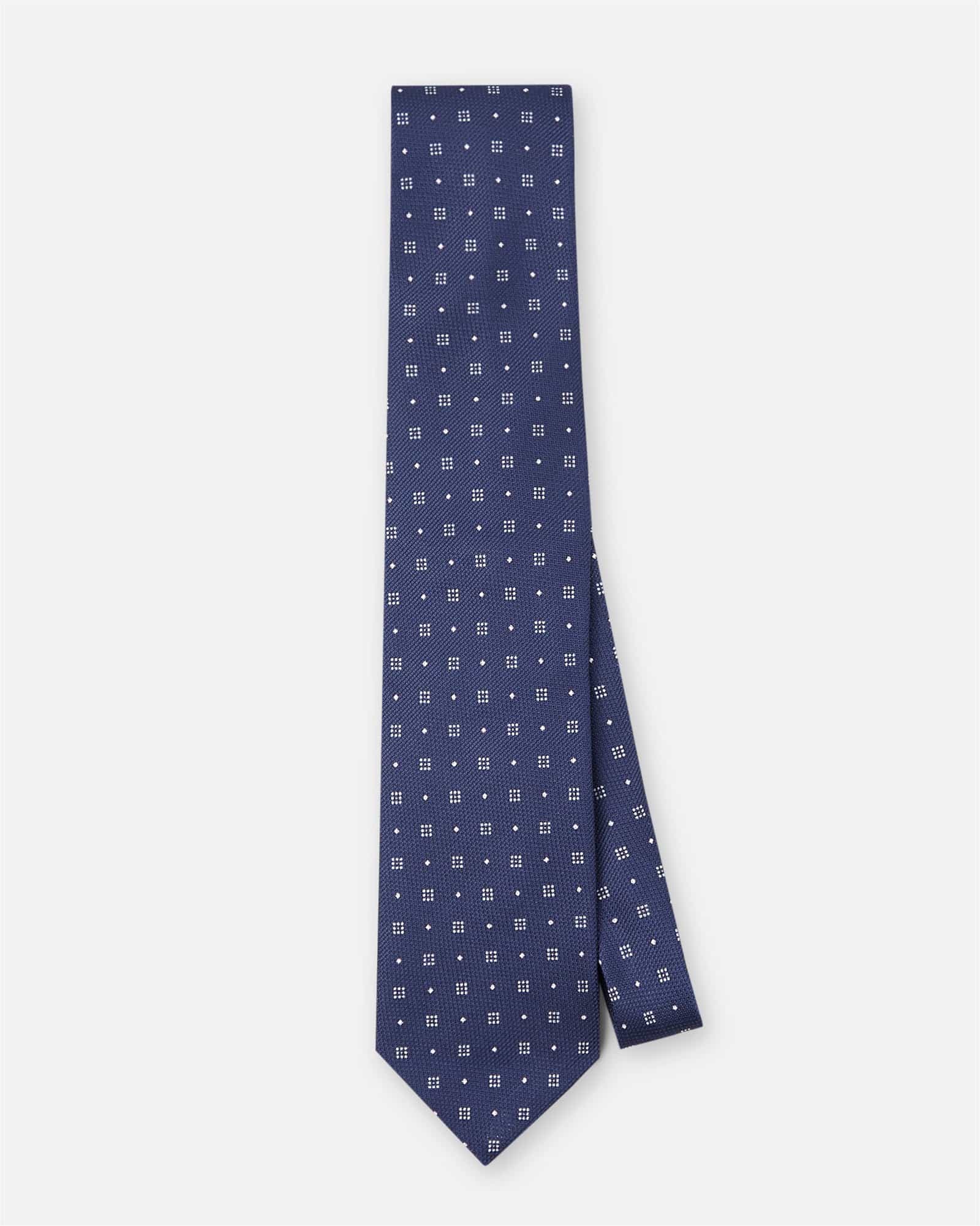 Square Print Silk Tie Navy