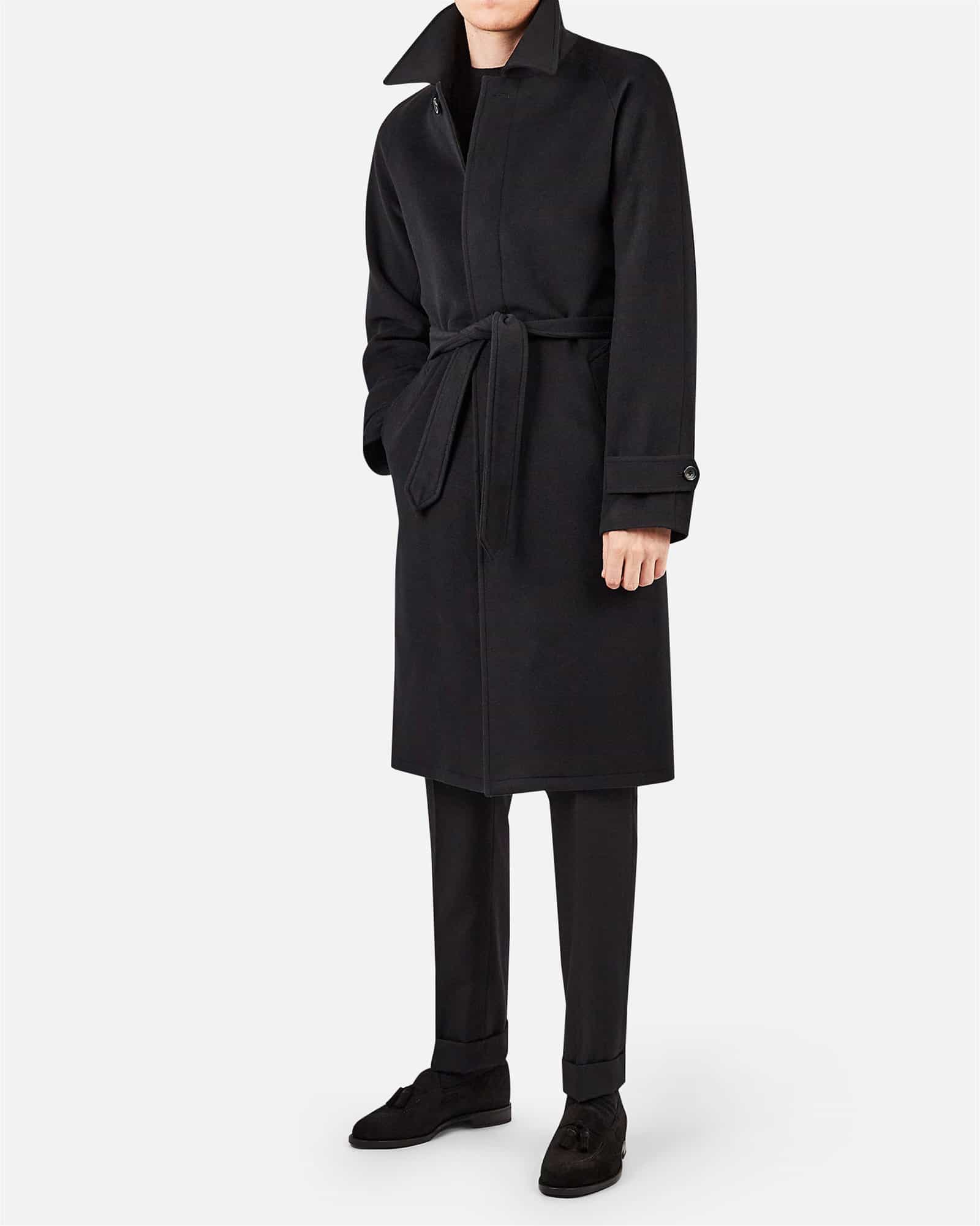 Wool Raglan Belt Coat Black