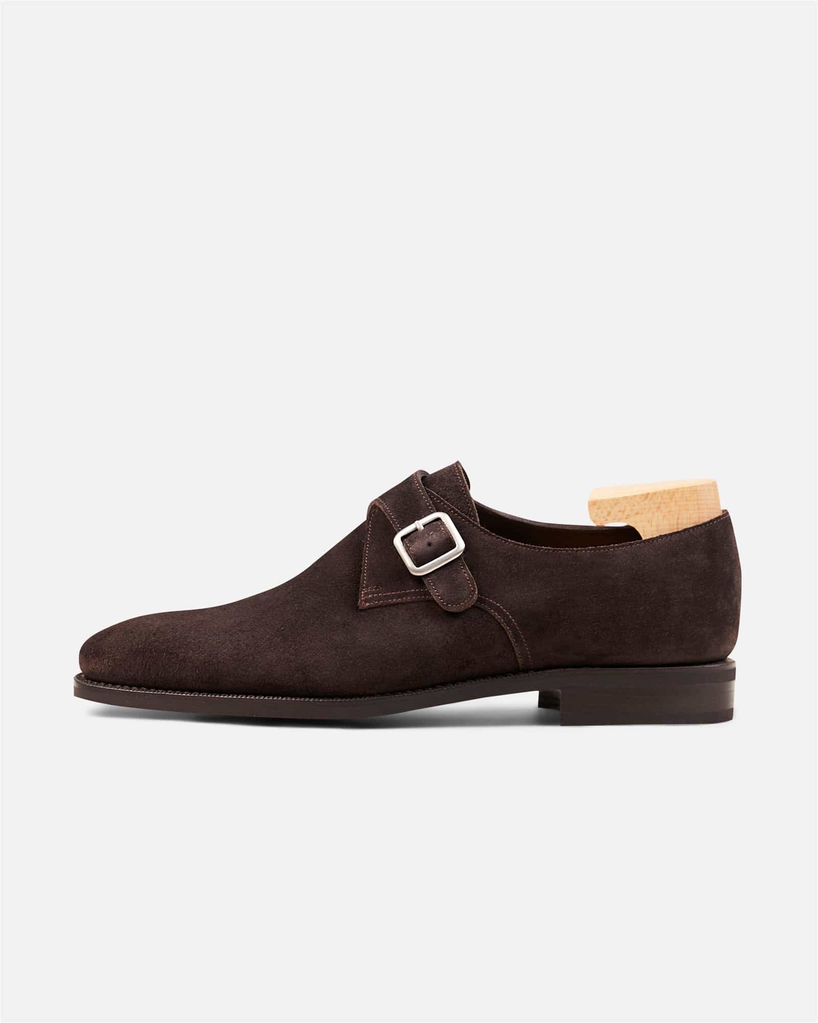 Single Monk Suede Soft Chisel Rubber Sole Dark Brown