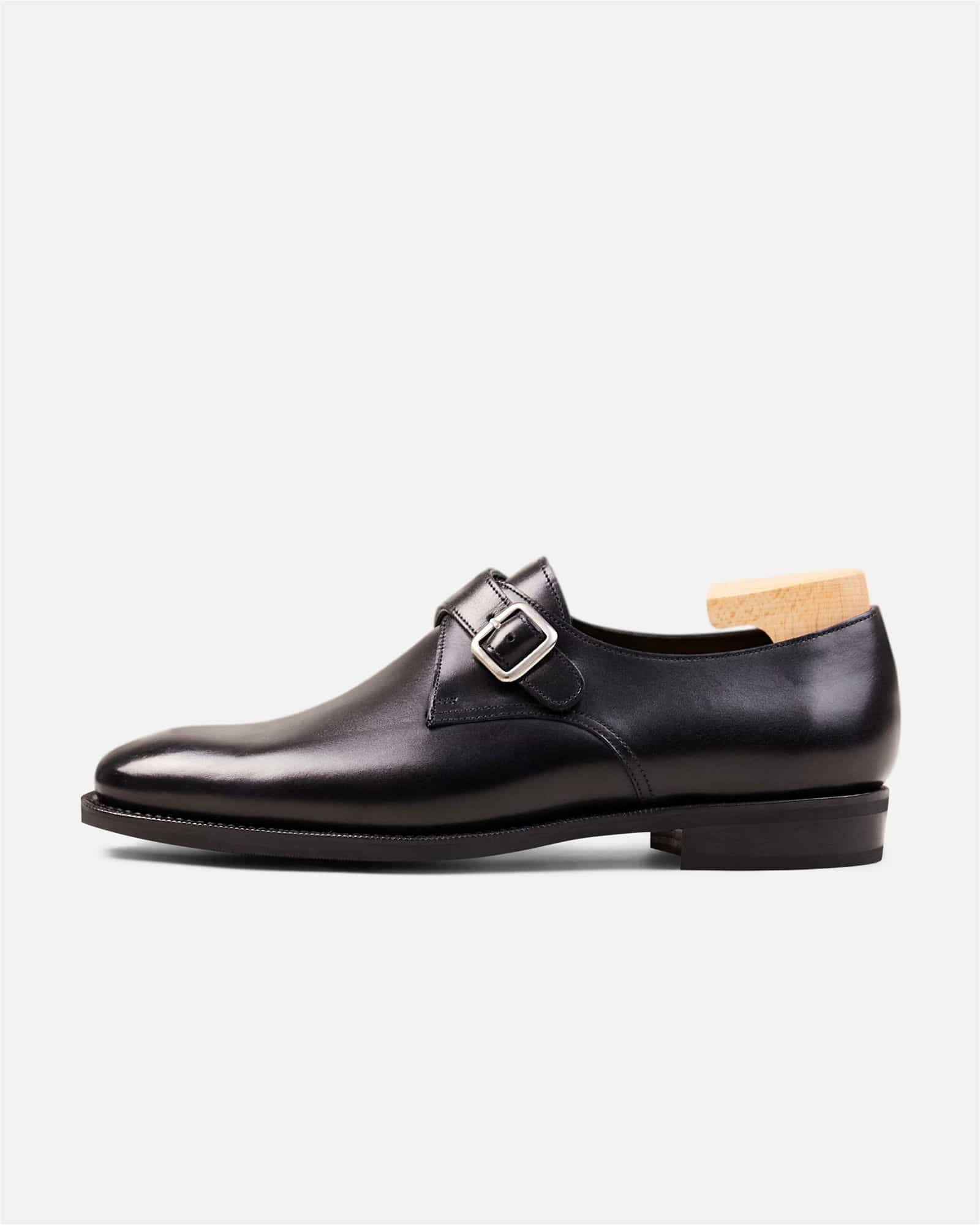 Single Monk Boxcalf Soft Chisel Rubber Sole Black