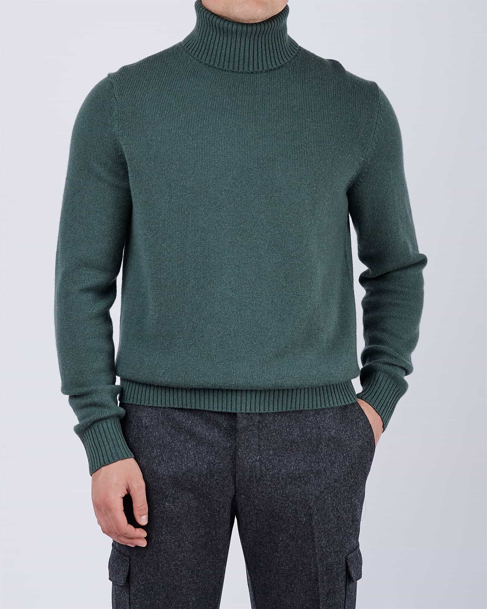 Plain Wool Roll-Neck Sweater Green