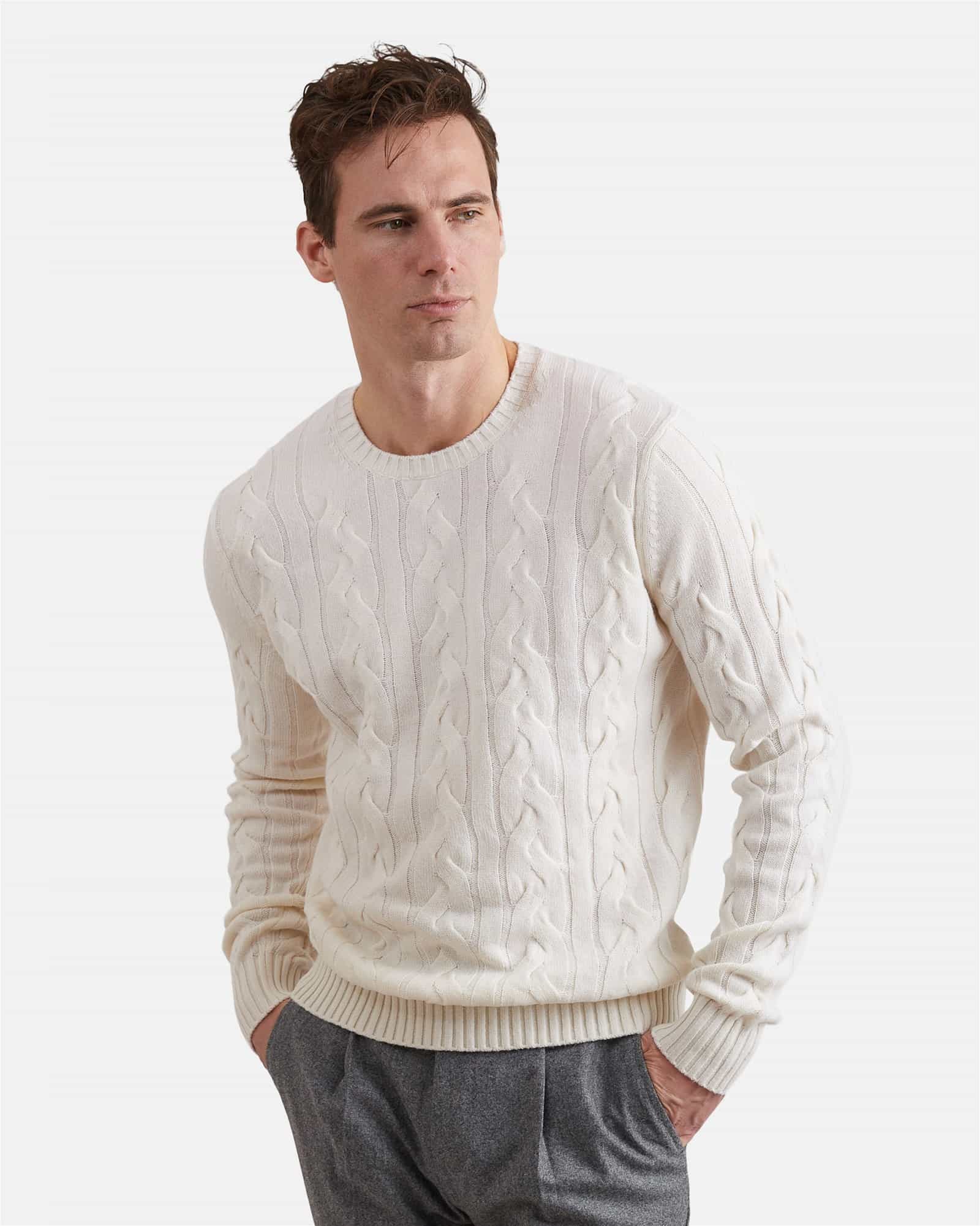 Round Neck Cable Knit Sweater Cream