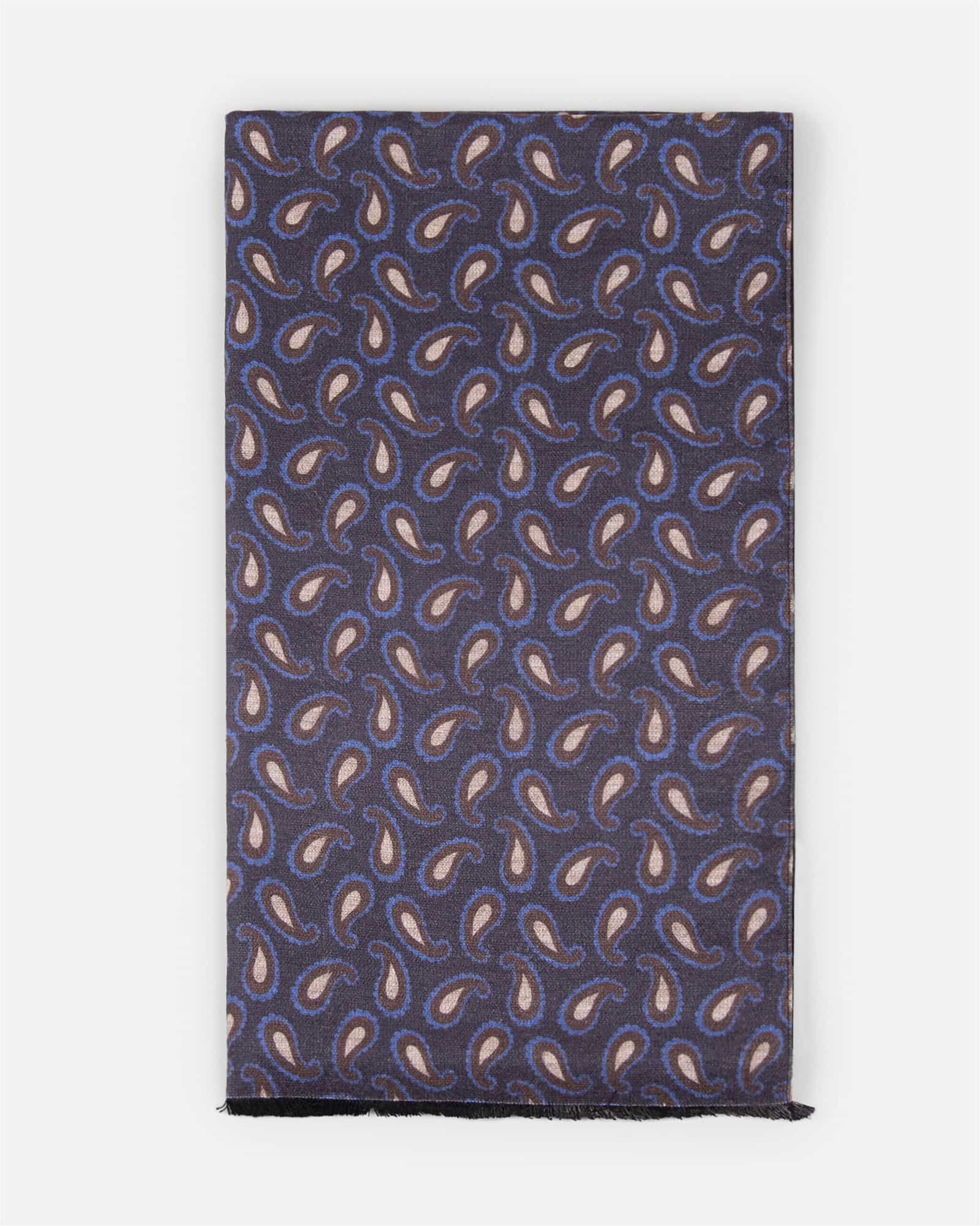 Paisley Brushed Silk Scarf Navy