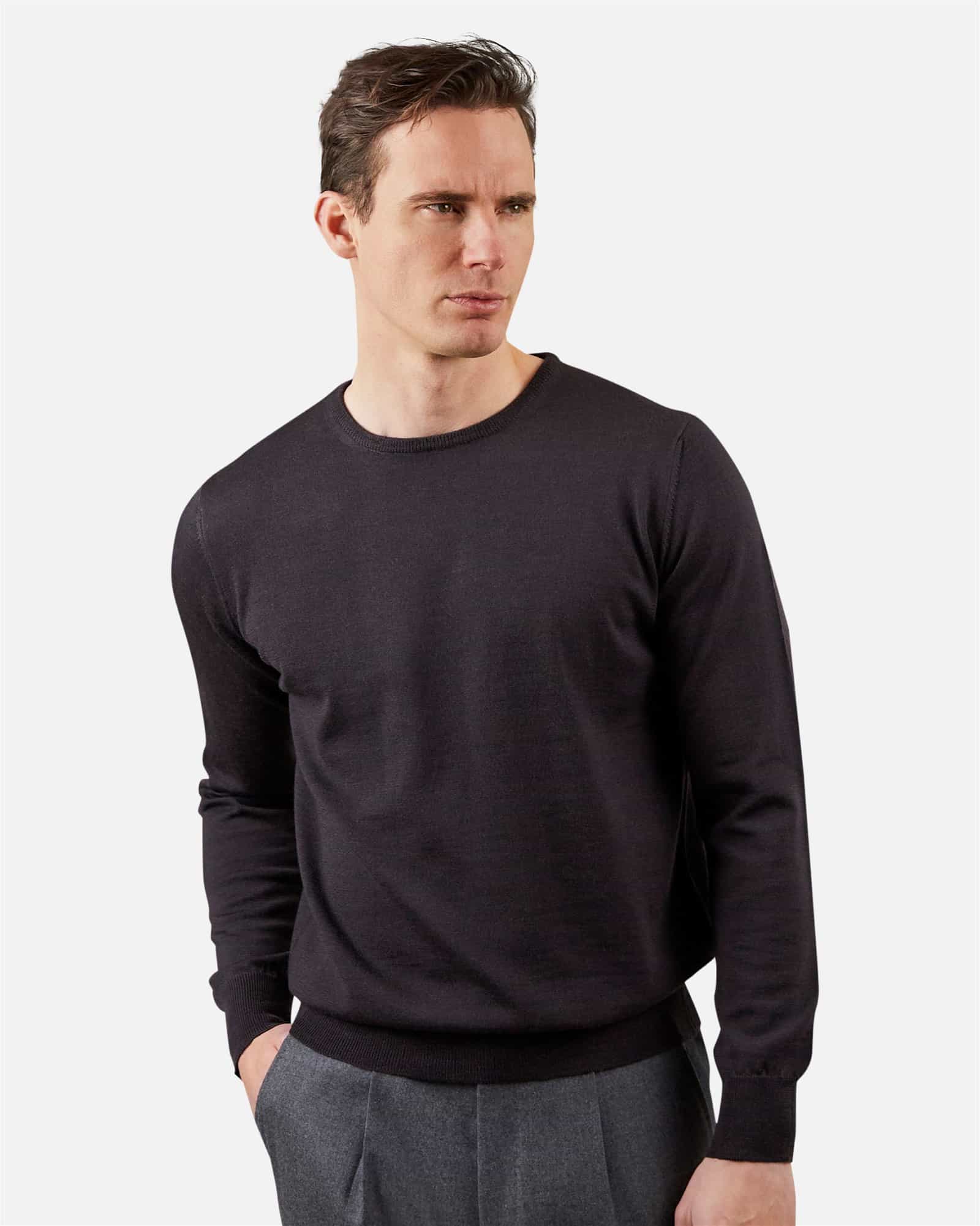 Superfine Merino Wool Round Neck Brown