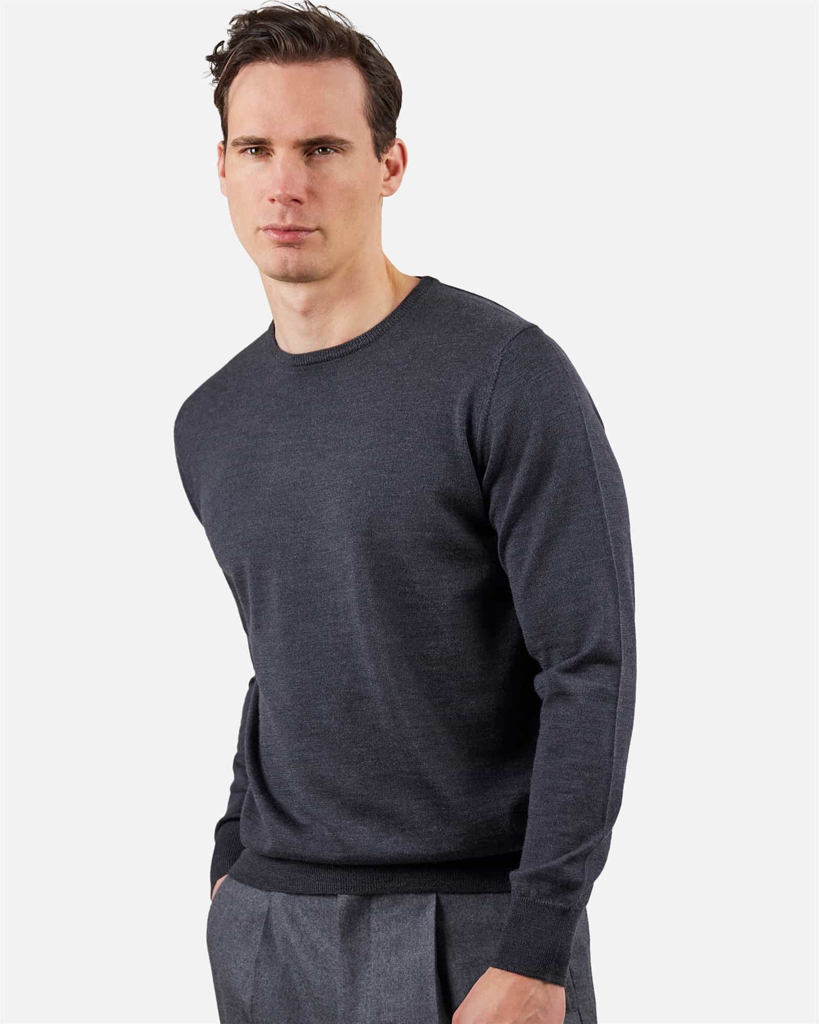 Superfine Merino Wool Round Neck Grey