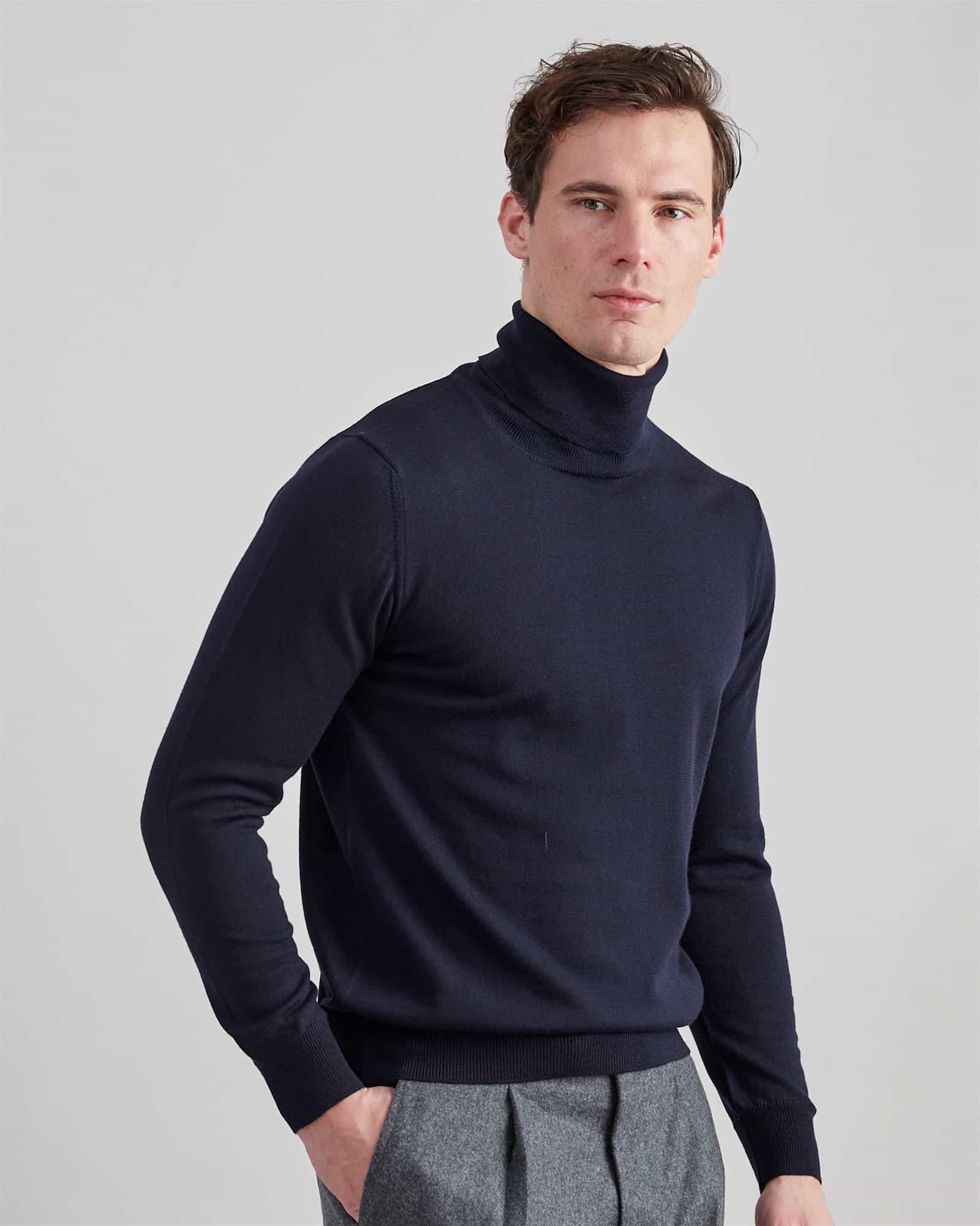 Superfine Merino Roll Neck Navy