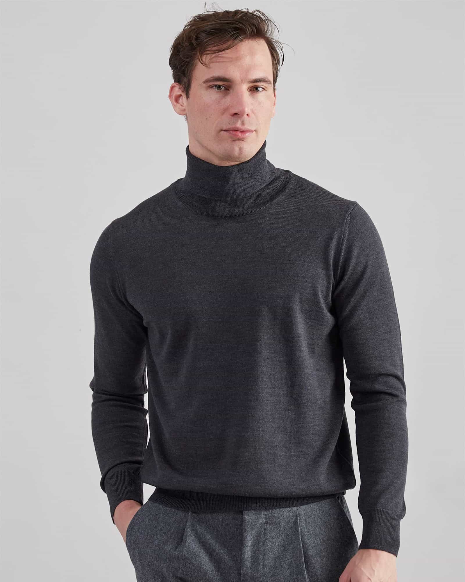 Superfine Merino Roll Neck Grey