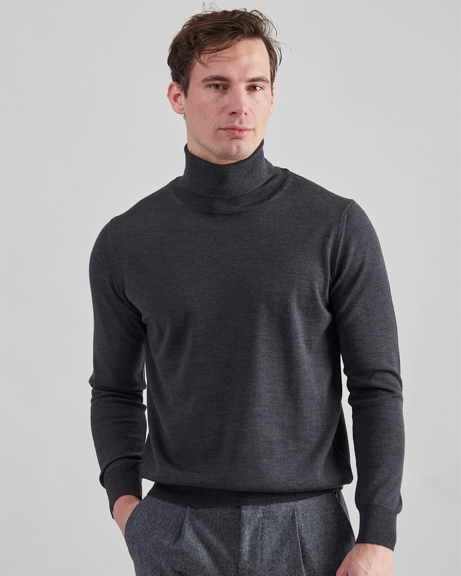 Superfine Merino Roll Neck Grey